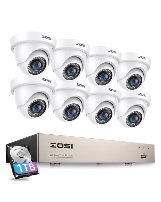 ZOSI 3K Lite 8CH Security Camera System with 1TB HDD,AI Human/Vehicle Detection,80ft Night Vision,H.265+ 8 Channel 1080P HD-TVI DVR Recorder,8pcs 1920TVL Weatherproof CCTV Dome Cameras Indoor Outdoor