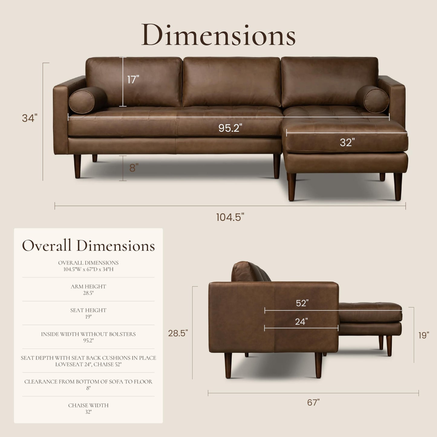 Poly & BARK Napa Right-Facing Sectional Sofa in Cocoa Brown