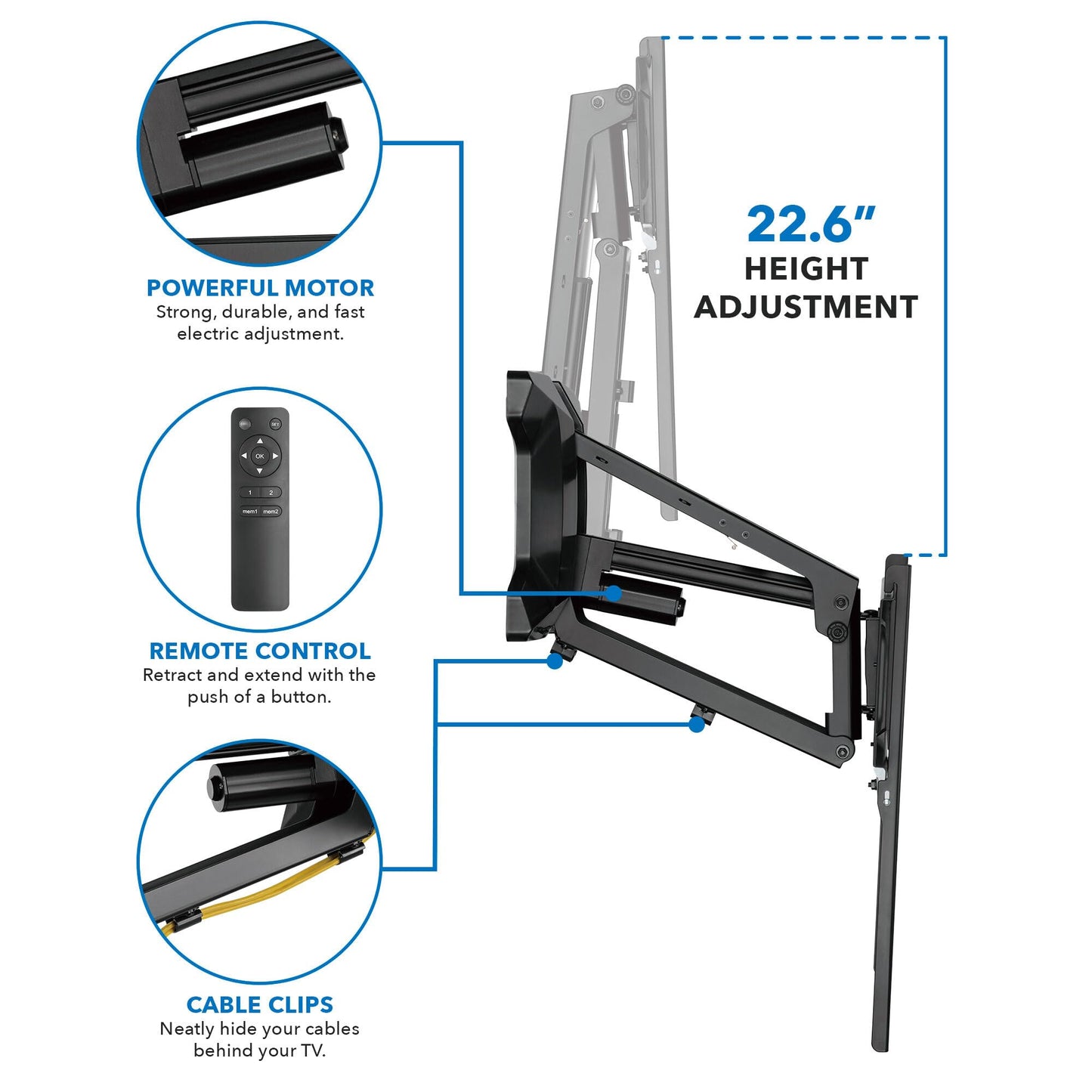 MOUNT-IT! Motorized Fireplace TV Wall Mount | Remote Control Electric Pull Down Mantel Mounting Bracket, Up to 77 Lbs Weight Capacity, Height Adjustable, Swivel, VESA 600x400 Compatible