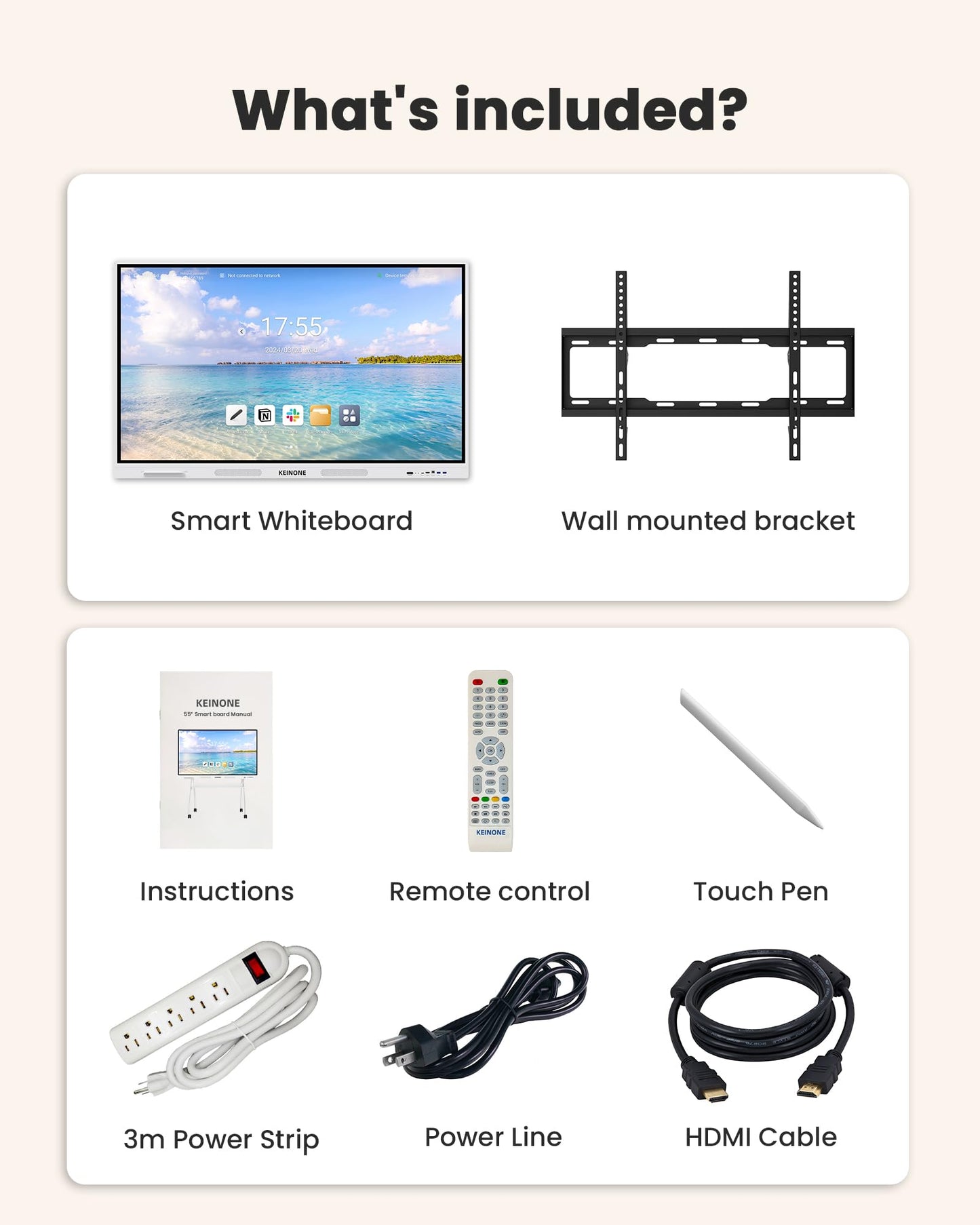 KEINONE Interactive Smart Board for Classroom, 55” 8+128 GB Electronic Digital Whiteboard Built-in Android OS & Open App Ecosystem - 4K Touchscreen Smartboard for Home Office School Studio Display