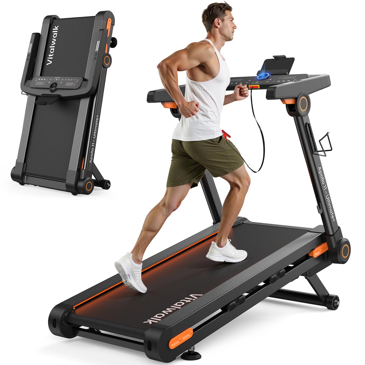 Vitalwalk Foldable Treadmill with Auto Incline, Commercial 49"x18" Wide Running Belt, 10MPH, 3.5HP Brushless, Walking Pad Treadmill for Home, Auto Folding, No Installation, 350LBS, APP, Large