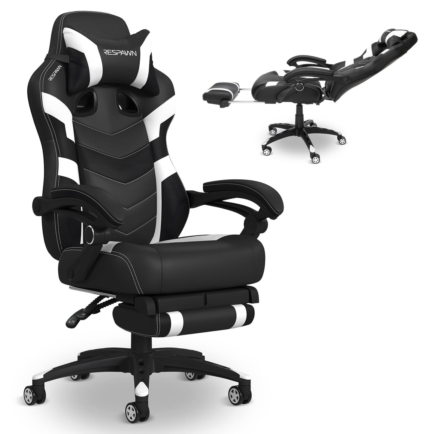 Respawn 110 Pro Ergonomic Gaming Chair with Footrest for Adults - Comfortable Office Gaming Recliner with Lumbar Support and Headrest, Racing Style Video Game Chairs for Computer Gamer - White