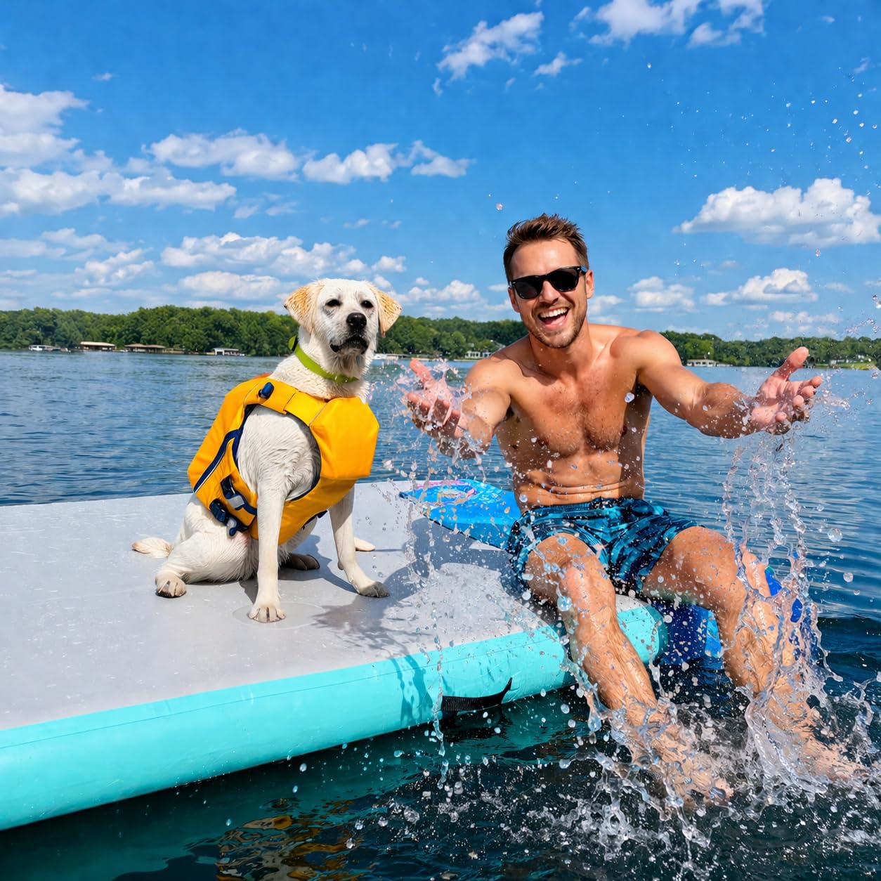 AWSUM Inflatable Floating Dock 8ft – Heavy Duty Floating Platform with Non-Slip Surface for Lake, Beach & Ocean, Inflatable Water Mat Island Raft