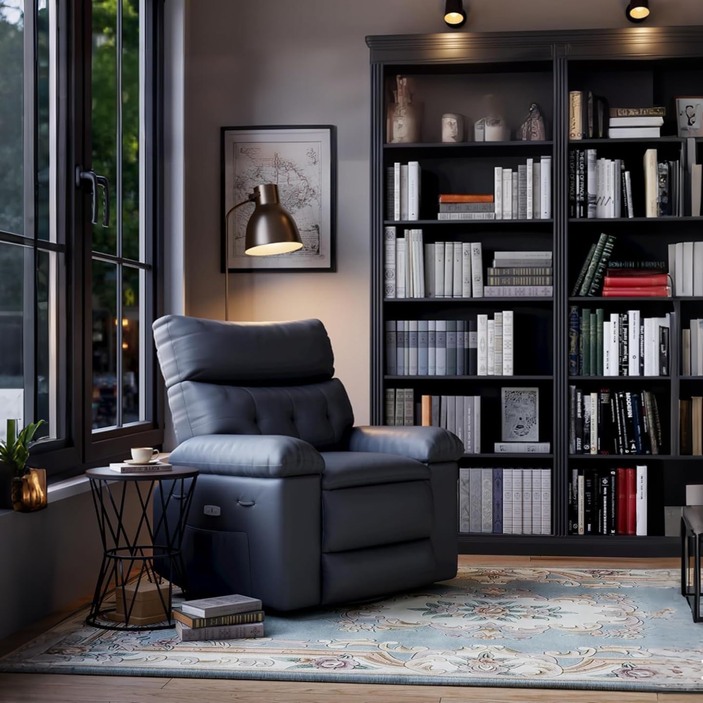 IDEALHOUSE Power Recliner Chair with Massage and Heat, Leather Fabric Reclining Sofa Chair, 360° Swivel Recliner Chairs with Cup Holder for Living Room, Bedroom, Nursery, Grey1