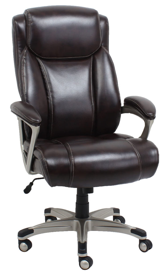 Amazon Basics Big and Tall Executive Office Chair with Lumbar Support, Adjustable Height, 360-Degree Swivel, 350-Pound Capacity, 28.5"D x 30.25"W x 47.9"H, Brown with Pewter Finish