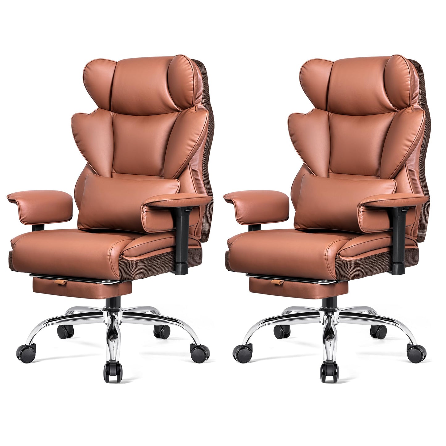 Stella Mia Big & Tall Executive Office Chair, Ergonomic High Back Heavy Duty Computer Chair with Retractable Footrest and Wide Seat, Brown 2 Pack