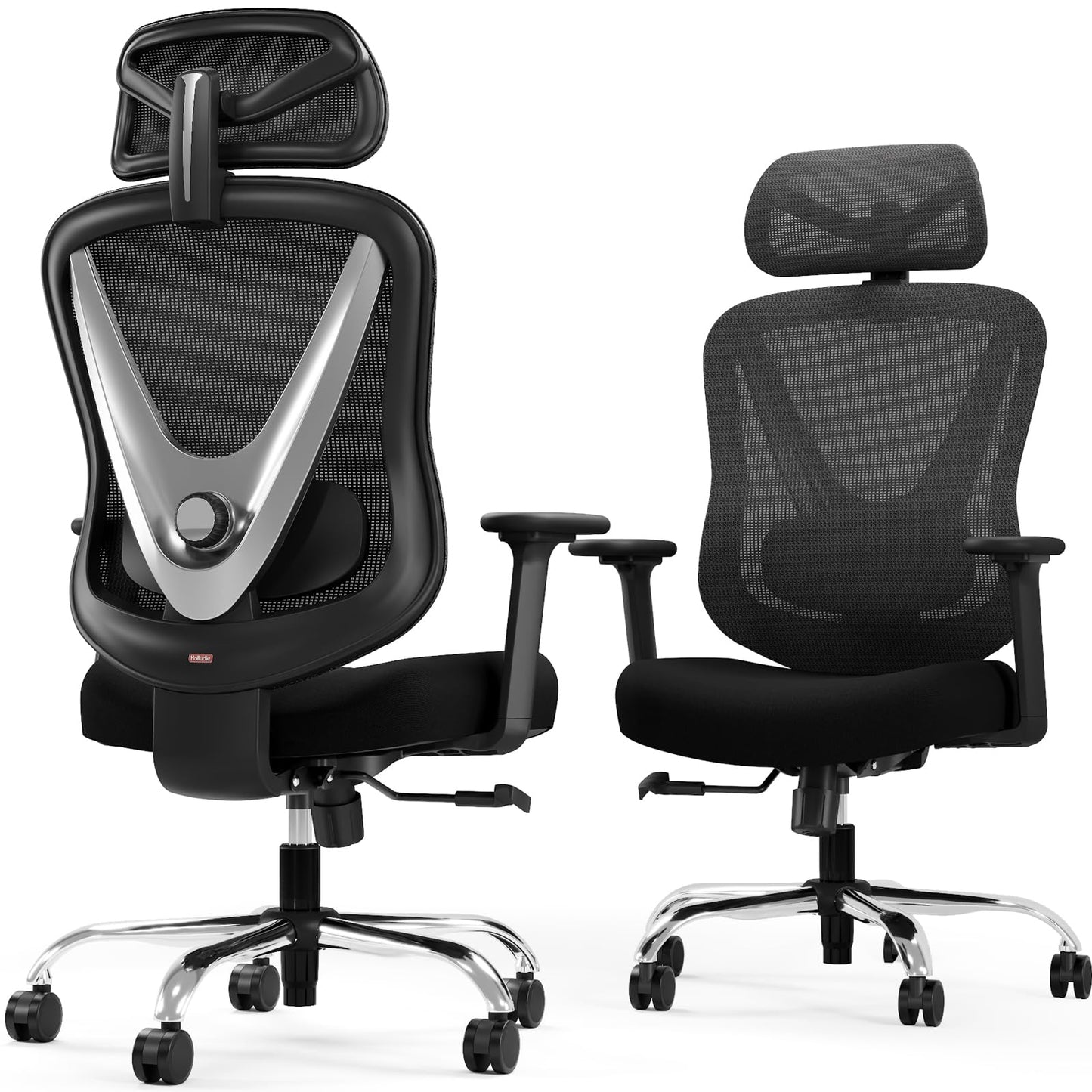 HOLLUDLE Ergonomic Mesh Office Chair - 3D Adjustable Lumbar Support & 3D Armrests, V-Shaped Back, Adjustable Desk Chair for Office & Home, Black