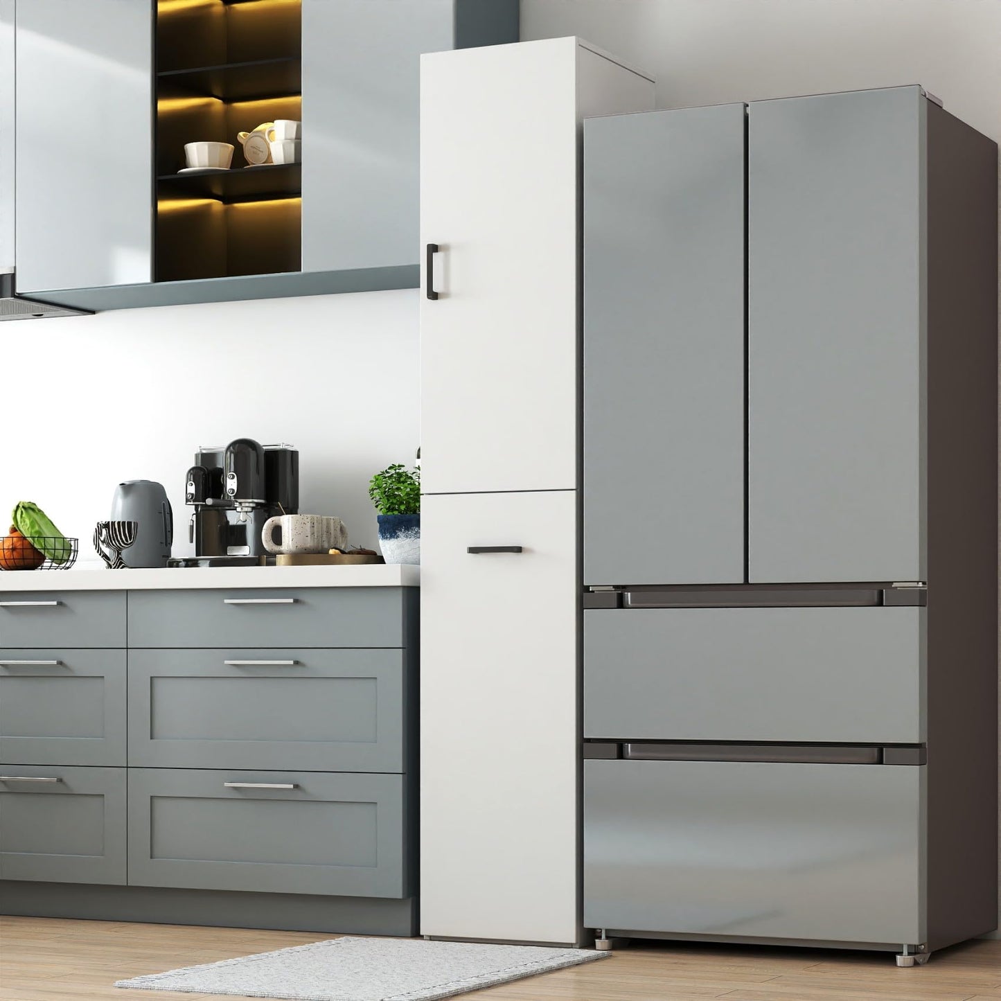 KEIKI Pull-Out Kitchen Pantry Storage Cabinet with Multi-Tier Shelf, Spice Rack Next to Fridge, Freestanding Wood Cabinet Hutch Food Pantries Cupboard for Dining Room, Narrow Spaces