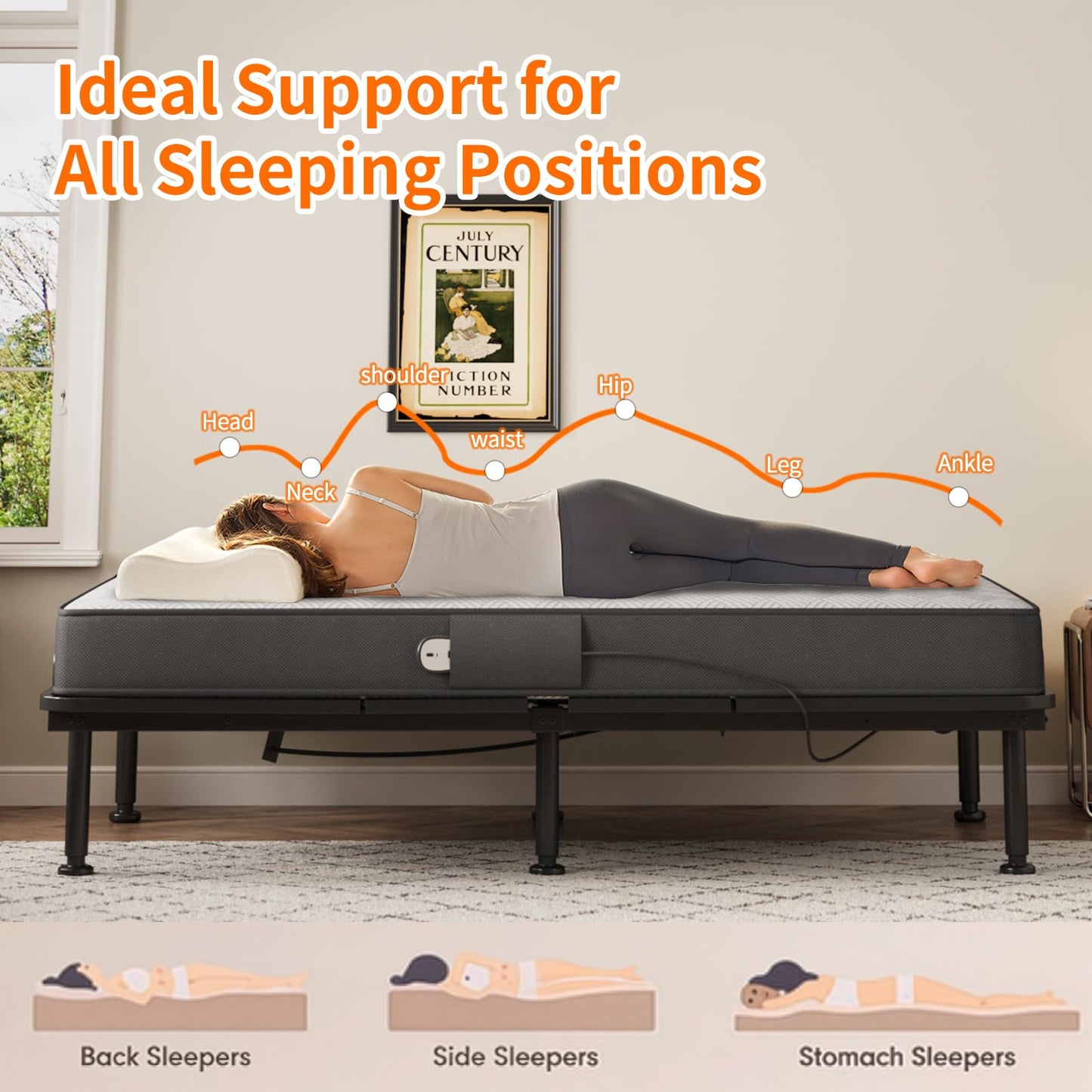 Full Size Adjustable Bed with 13CM Memory Mattress, 79"x54" Electric Adjustable Bed Frame with Remote, Ergonomic Bed Base with Head & Foot Incline,Zero Gravity, 4 Height-Adjustable Legs, Easy Assembly