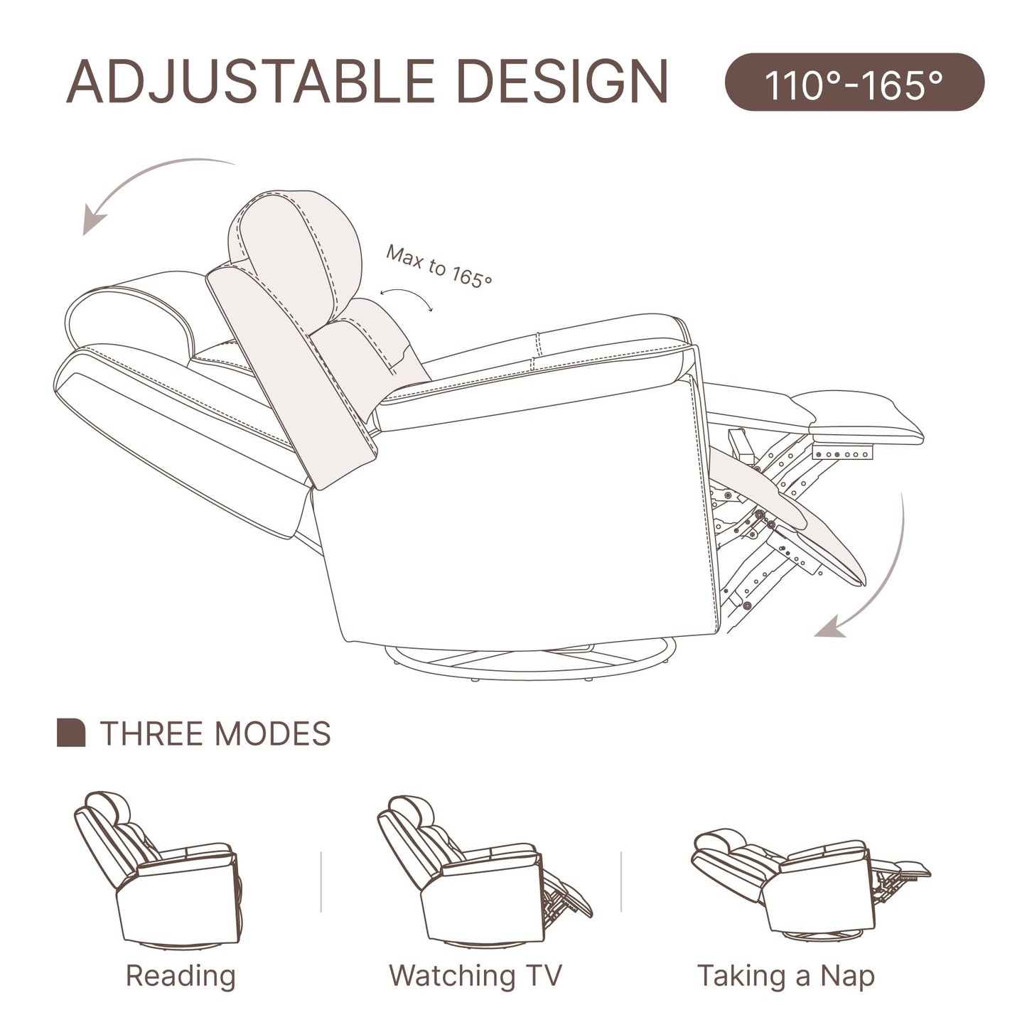 KISLOT Leather Recliner Chair, 360° Swivel Rocker Faux Leather Manual Recliner with Adjustable Backrest & Footrest Ergonomic Single Lounge Chair for Living Room, Bedroom, Home Theater