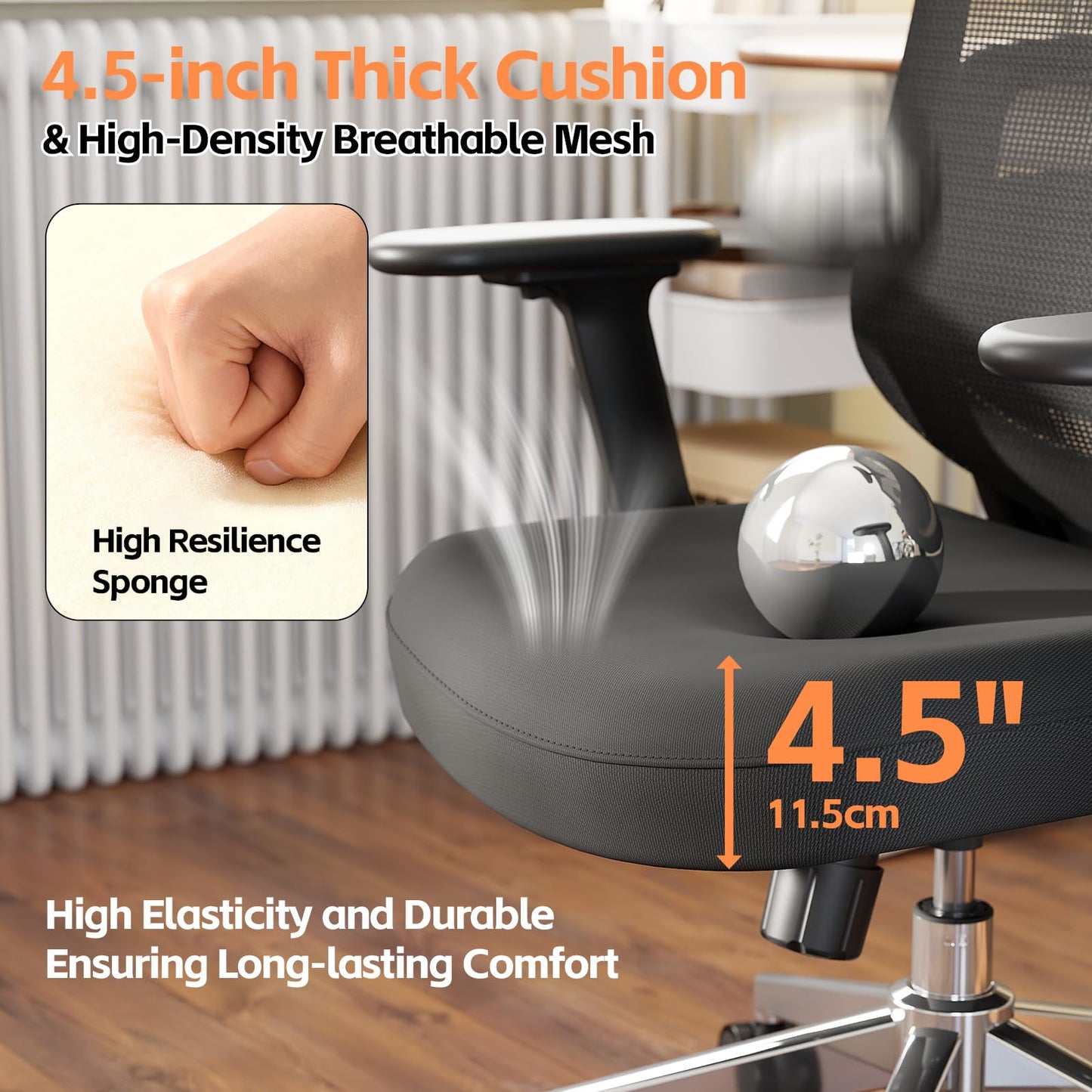 QuelSoft Ergonomic Office Chair, Home Office Desk Chairs, 3D Lumbar Support High Back Desk Chair, Comfortable Computer Chair & Gaming Chair for Office & Home - Black