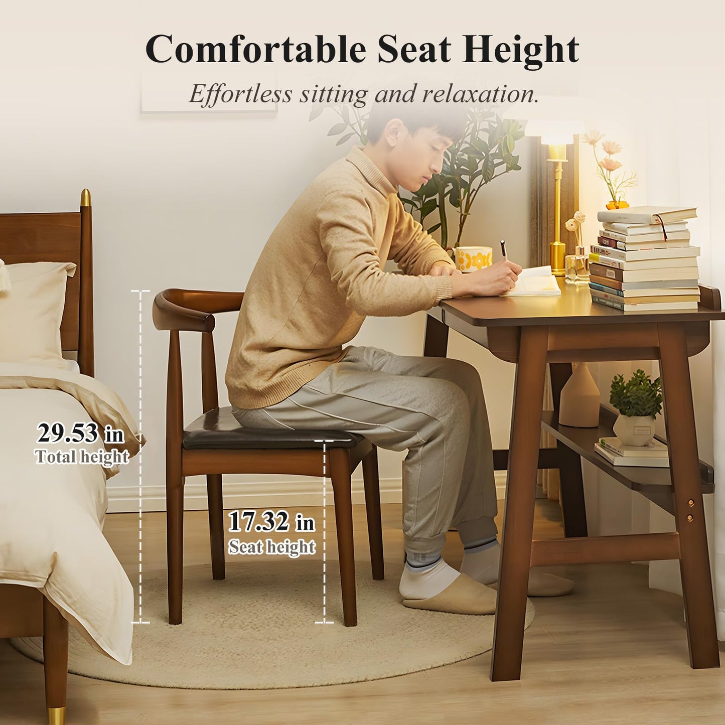 Cttasty Office Chair, Wood Desk Chair with Upholstered PU Leather, Computer Chair, Modern Dining Chair, Mid Century Dining Chair, Wood Accent Chair,Walnut Chair