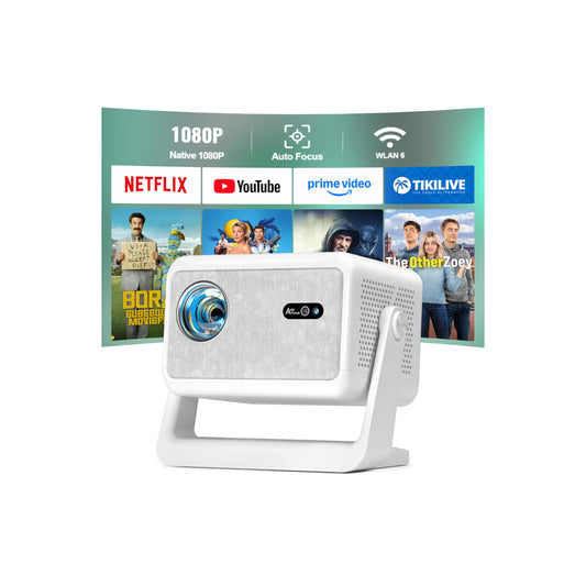 [Now with Netflix & 3000 ANSI] 4K Projector with WiFi and Bluetooth,TOF Real-Time Auto Focus Smart Projector, Upgrade for AuKing Overhead Projectors Theater Proyector with Omni-Adjustable(off white)