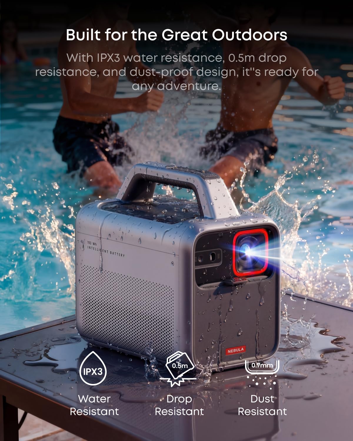 NEBULA Mars 3 Outdoor Portable Projector, 1000 ANSI Lumens, AI-Powered Image, Built-In Battery with 5 Hour Playtime, Android TV, 200 Inch Home Theater, for Backyard, Office and Business, and Camping