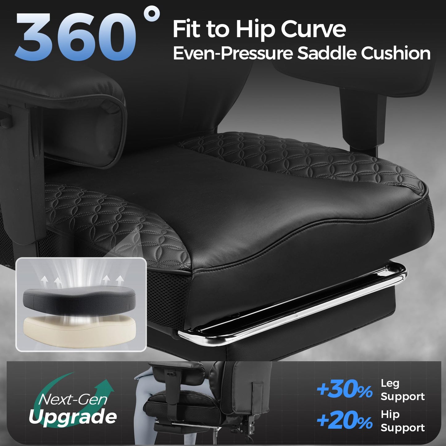 GTPLAYER Big and Tall Gaming Chair 400lbs Heavy Duty Office Chair with Foot Rest & Ergonomic Pocket Spring Lumbar Support, High Back 3D Saddle Shaped Cushion for Back Pain Relief, Matte-Black