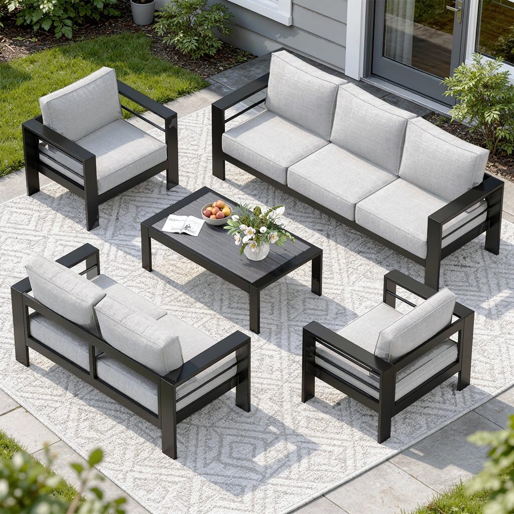 Solaste Aluminum Patio Furniture Set for All Weather, Oversized Metal Outdoor Furniture Set with 27.5" Deep Seating and 3.2" Wide Armrest, Outdoor Patio Conversation Sets with 10" Back Suport Cushion