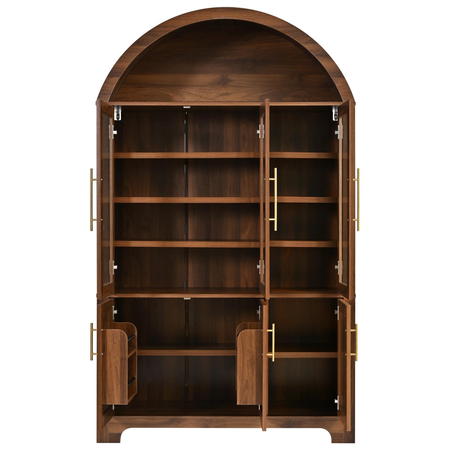 Merax 73" Tall Arched Kitchen Pantry Cabinet, Farmhouse Storage Cabinet with 3 Glass Doors, Adjustable Shelves & Door Racks, Tall Cupboard for Dining Room, Bathroom