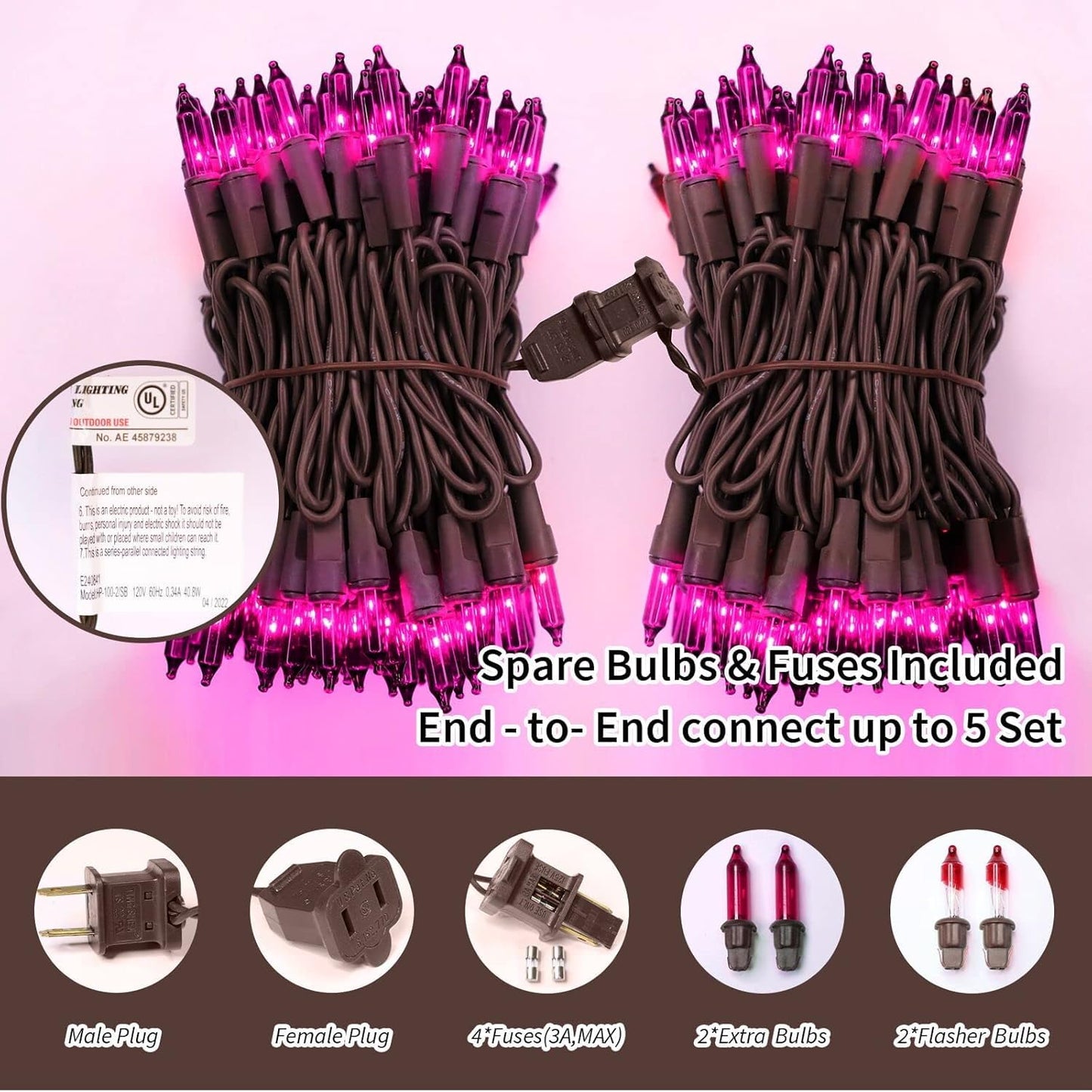 LAMPHOME Halloween Purple String Lights, 100 Mini Fairy Lights, 20Ft Brown Wire, Holiday Décor for Home, Christmas, Patio