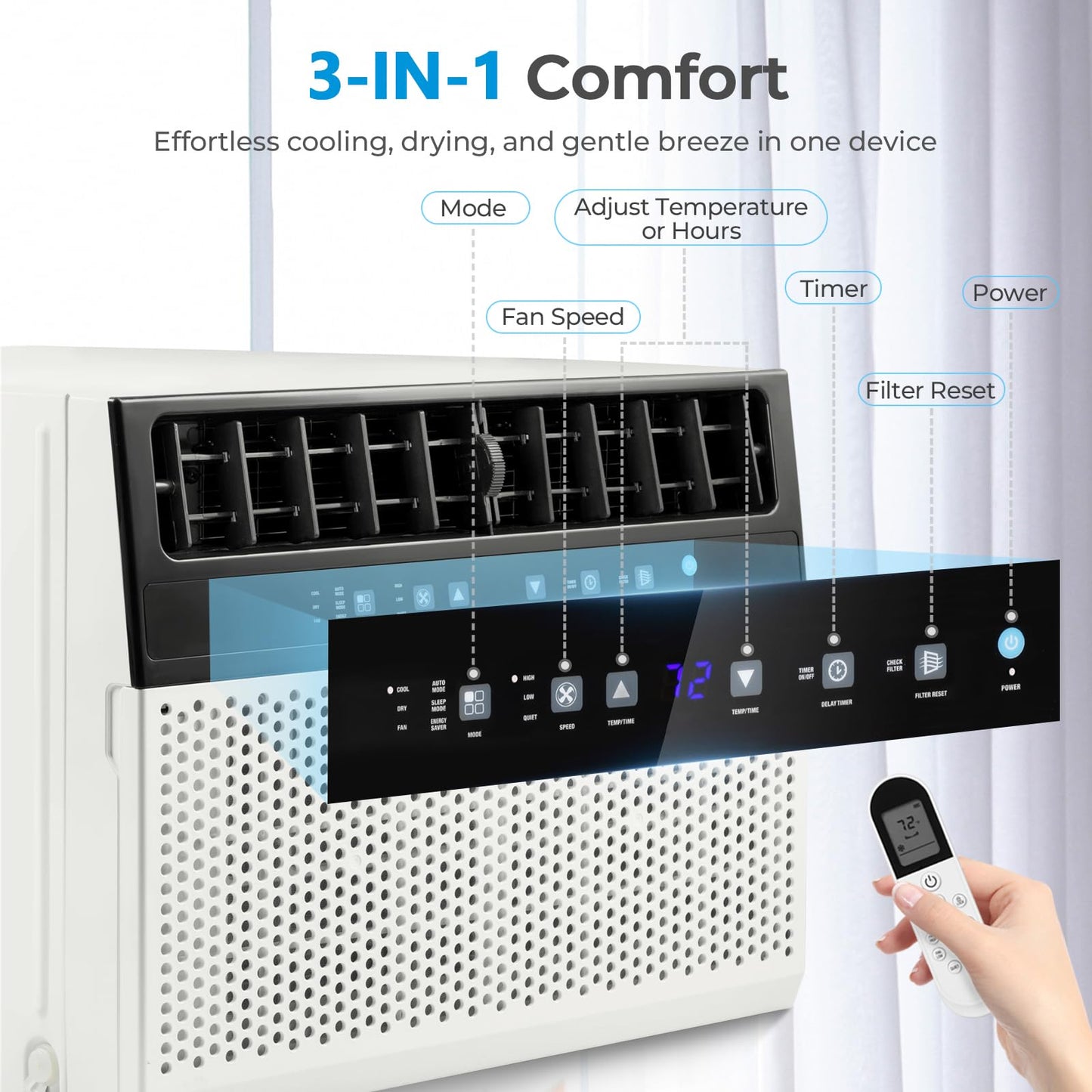 Electactic U-Shaped Window Air Conditioner,Window AC Unit Cools Up 550 Sq.ft, Saddle Air Conditioner Window Unit with Full Window View, Low Noise, Cool/Dry/Fan Modes,Ivory White,12,000BTU Upgrade