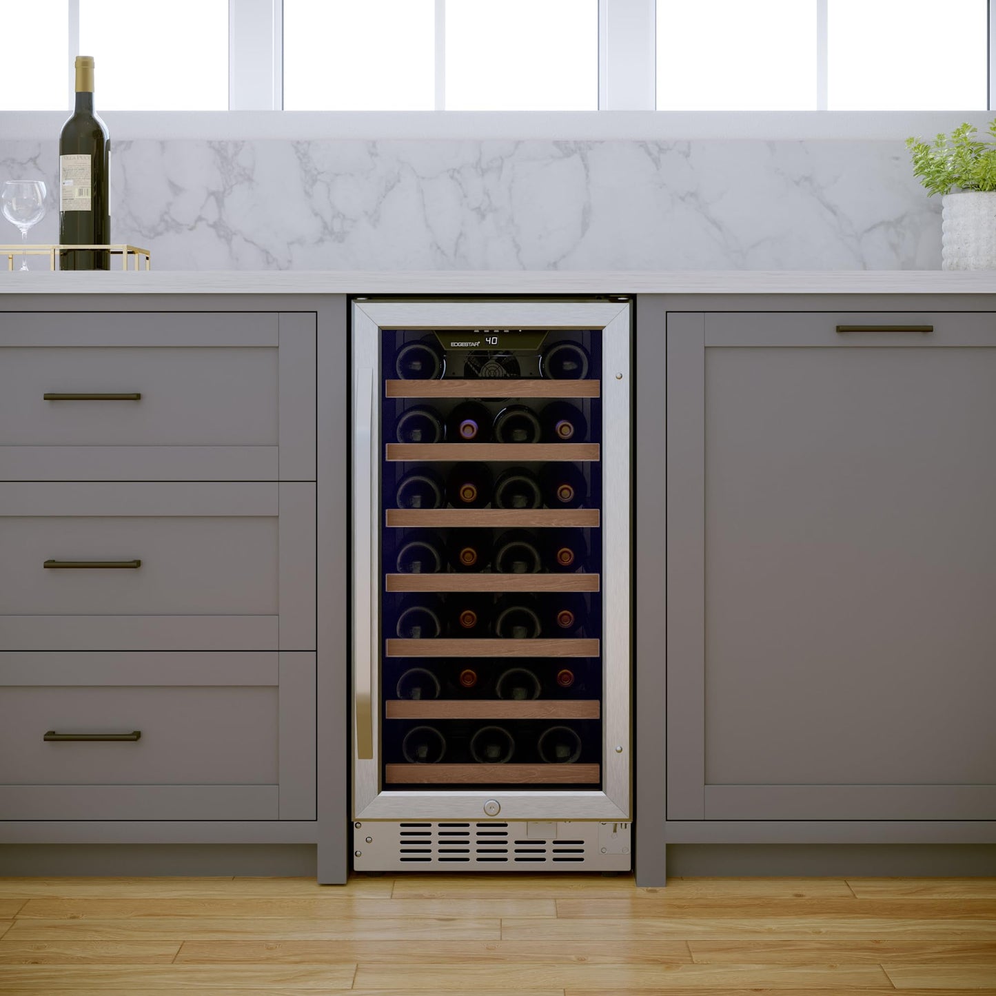 EdgeStar CWR302SZ 15 Inch Wide 25 Bottle Built-In Single Zone Wine Cooler with Reversible Lockable Door and LED Lighting - Stainless Steel