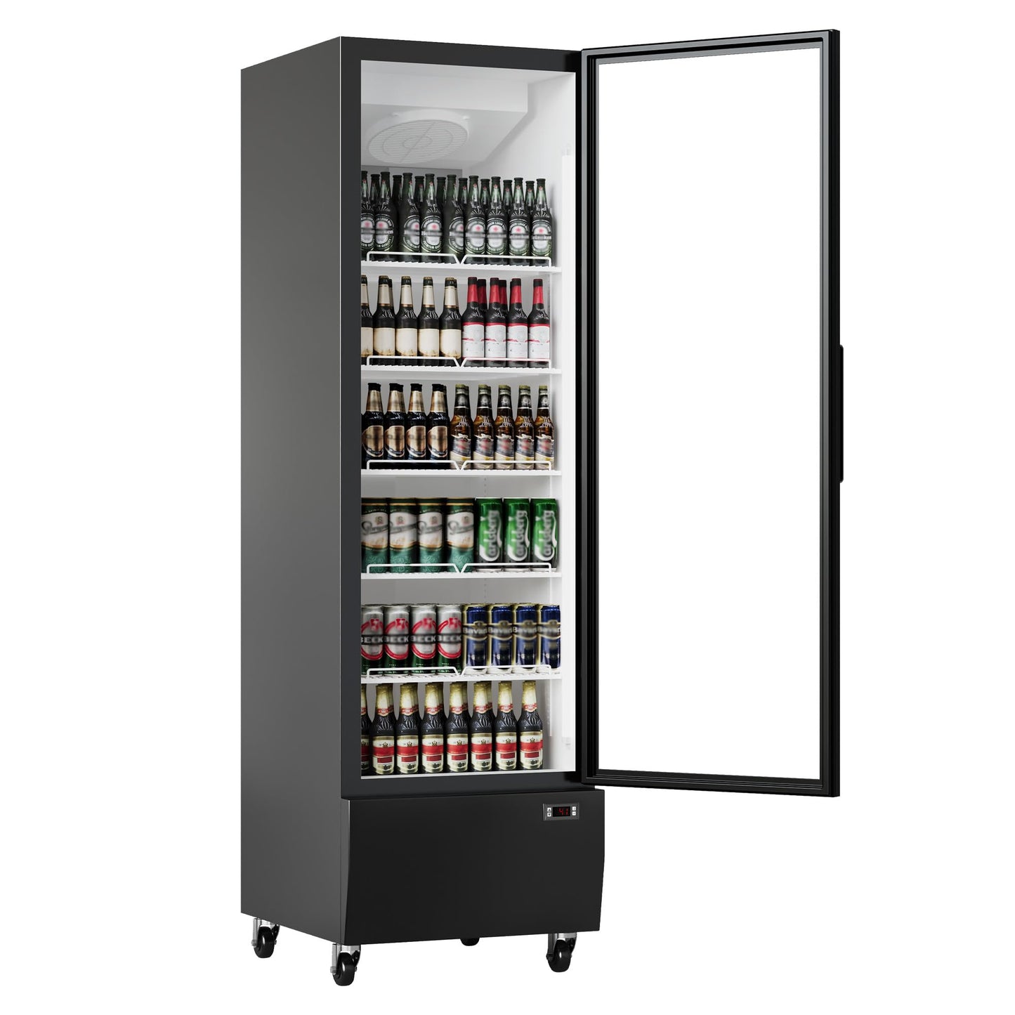 Commercial Display Refrigerator, 13.4 Cu.Ft, Display Merchandiser Fridge with Glass Door, 5 Adjustable Shelves, 5 Adjustable Shelves fo Restaurant, Store, Bar, Cafe, Baker, Single Door, Black