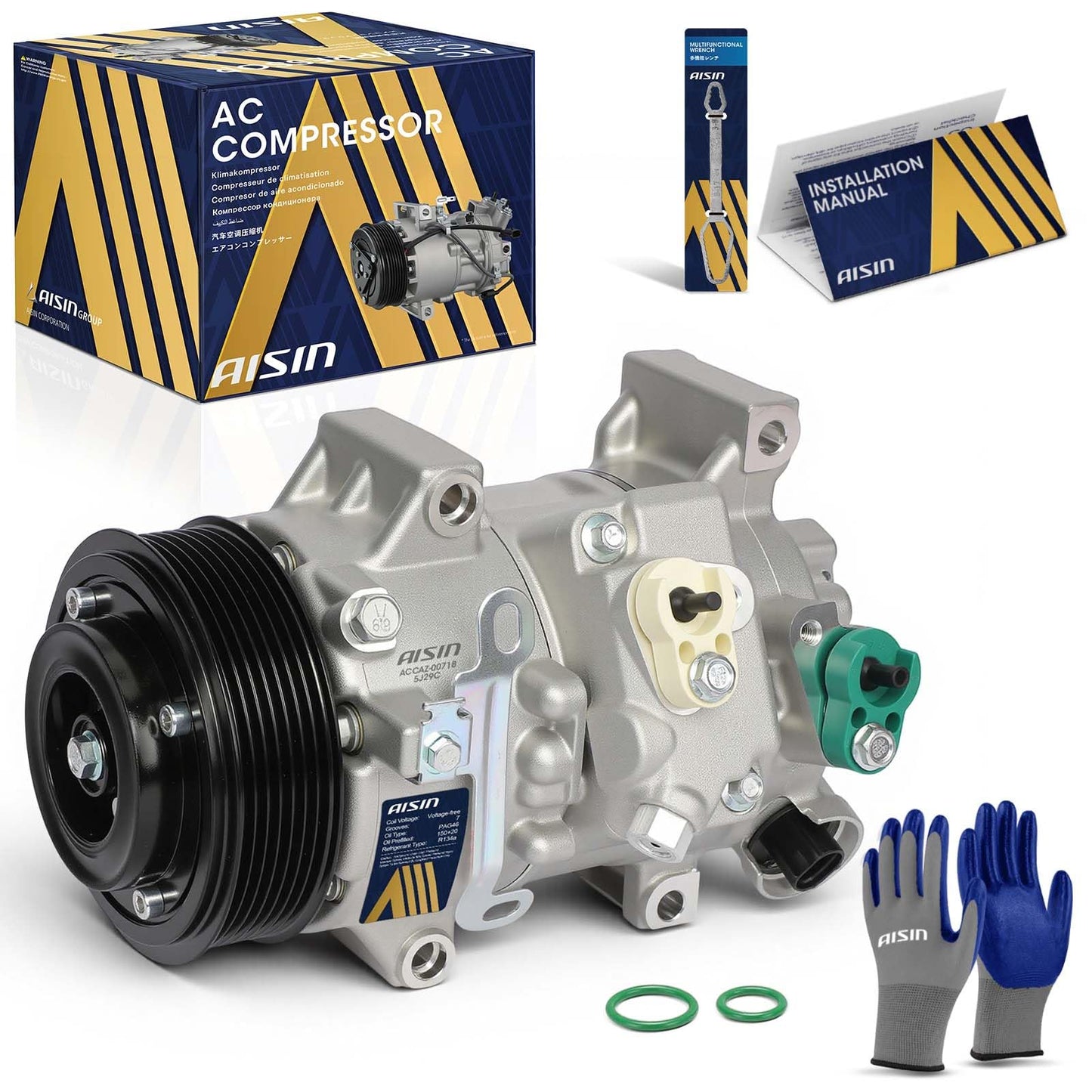 AISIN AFTERMARKET ACCAZ-00718 Air Conditioner AC Compressor - Compatible with Toyota Corolla 2007&2009-2010, Matrix 2009-2013, Scion xB 2008-2015, Pontiac Vibe 2009-2010