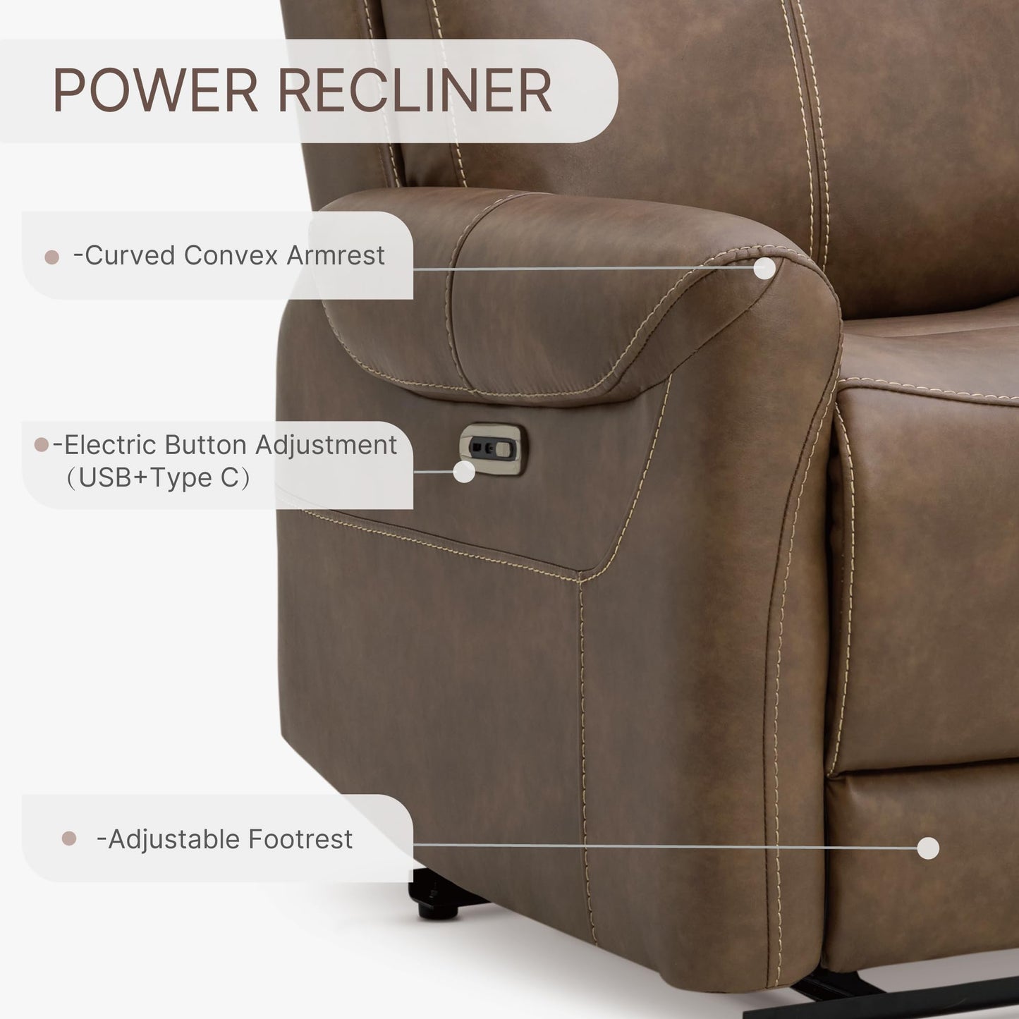 KISLOT Wall Hugger Recliner Chair for Adults, Faux Leather RV Recliner with USB Charging Ports Electric Power Reclining Sofa for Living Room Home Theater Seating Bedroom