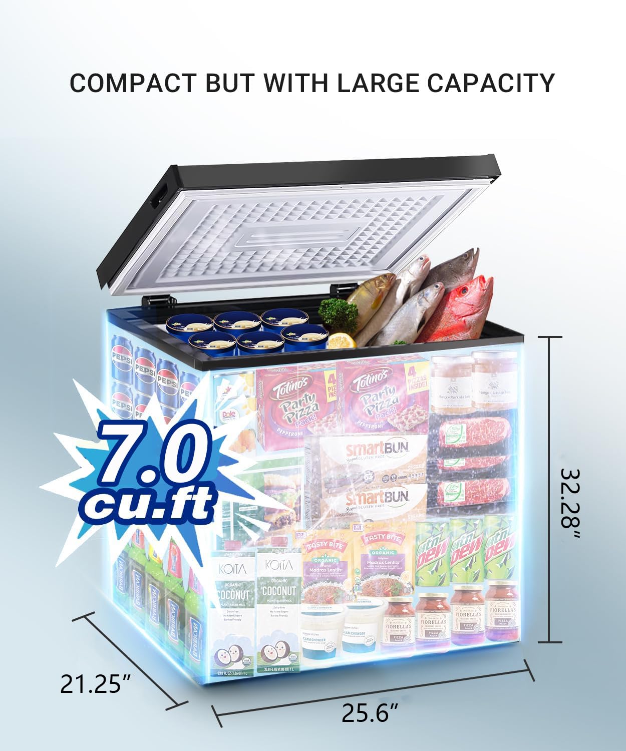 7.0 Cu.ft Chest Freezer, Top Open Door Deep Freezer with 7 Adjustable Thermostat (-18°F to 50°F), Compact Freezer with Removable Basket for Home/Garage/Office, Black