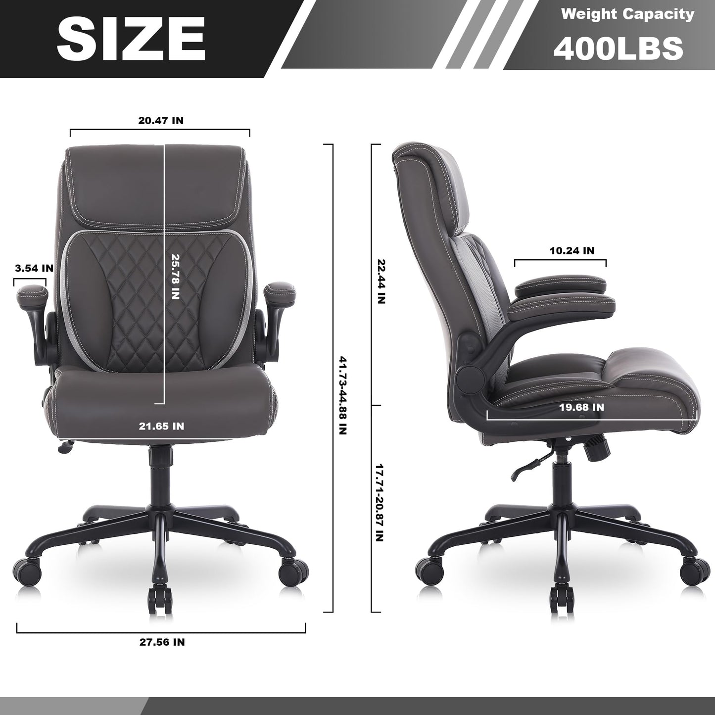 Youhauchair Executive Office Chair, Ergonomic PU Leather Computer Desk Chair with Lumbar Support, Flip-up Armrests and Adjustable Height, for Home Office, Brown