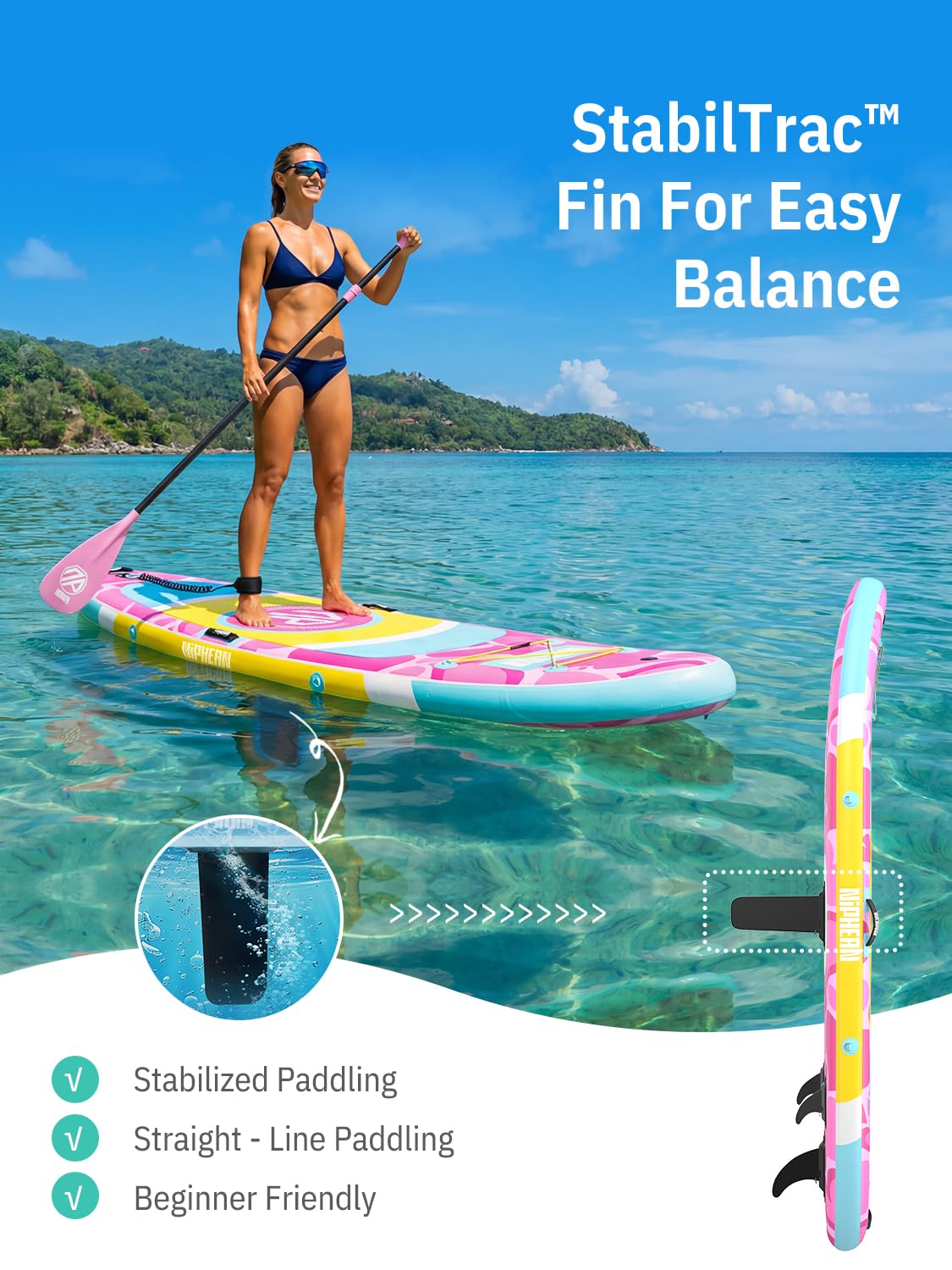 Niphean（Ultra-Light） Inflatable Paddle Board with StabilTrac Fin and Durable SUP Accessories, 10' Stand Up Paddle Boards for Adults & Youth, Versatile Yoga Paddle Board, Gift Ideas-Rainbow Heart