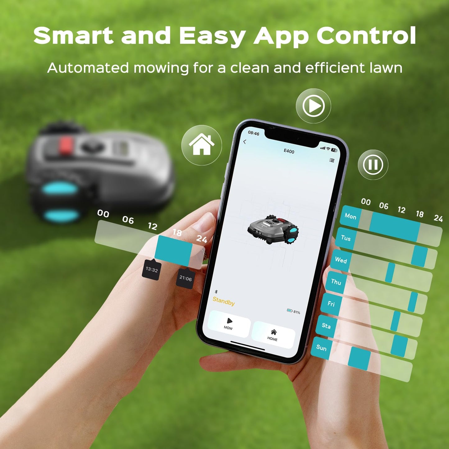 2026 New Robot Lawn Mower with App Control – Features Adjustable Cutting Height, Auto-Charging, Obstacle Detection and Brushless Motor for Lawns Up to 1/8 Acre, Deep Gray