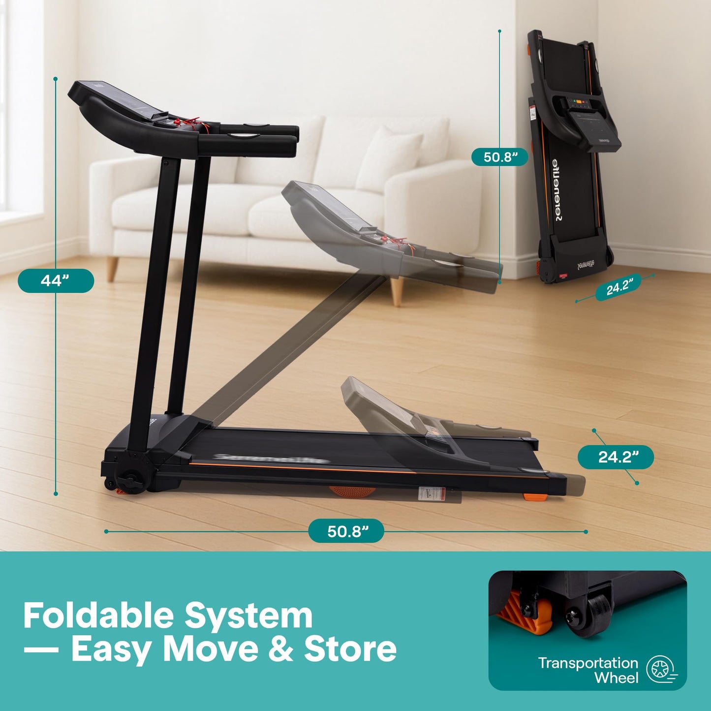 SereneLife Smart Foldable Treadmill with Bluetooth Music, 5 LED Display, Shock Absorption, Advanced App Integration, 2-Level Manual Incline, Portable Treadmill 2.5HP Motor for Optimal Workouts