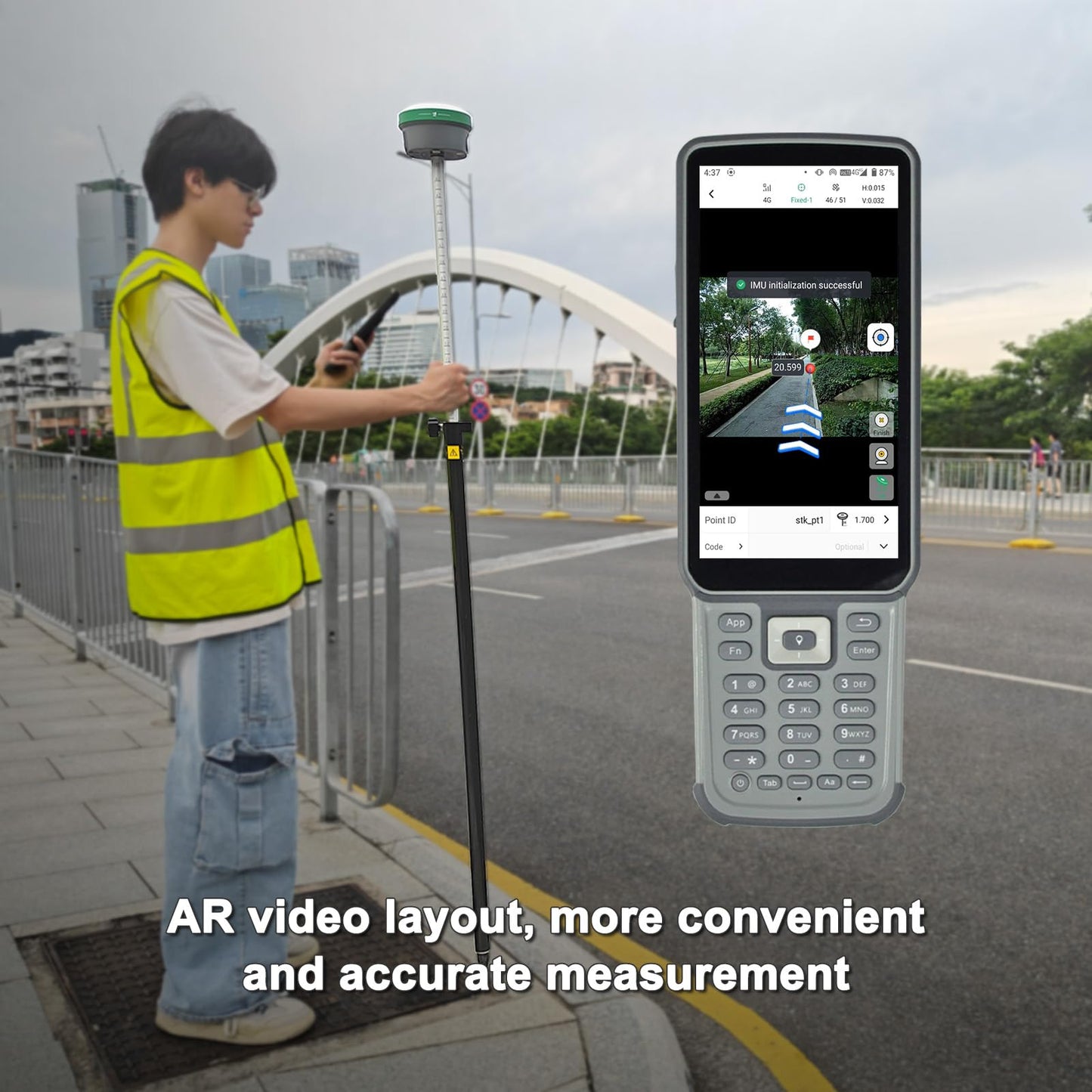 SMA60AR Photogrammetry Rover & SMA20 Pro Base, RTK PPK GNSS Survey Equipment, AR Visual Stakeout, Dual Cameras, OLED Display, 60° IMU, 4G BT, UHF Up to 18 km for Drone Topographic GIS
