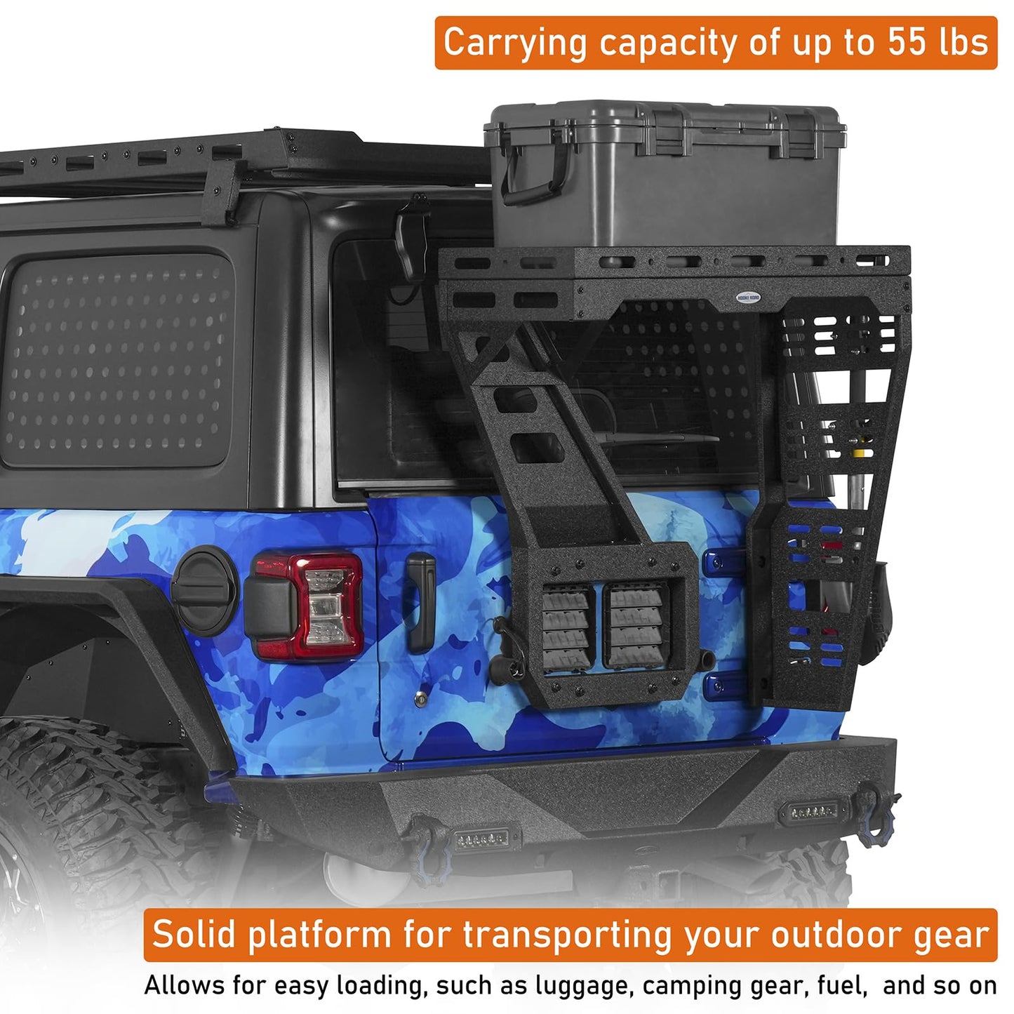 Hooke Road JL Tailgate Spare Tire Cargo Basket Rack for 2018-2026 Jeep Wrangler JL 2/4 Doors, Rear Cargo Storage Tray for Overlanding Gear