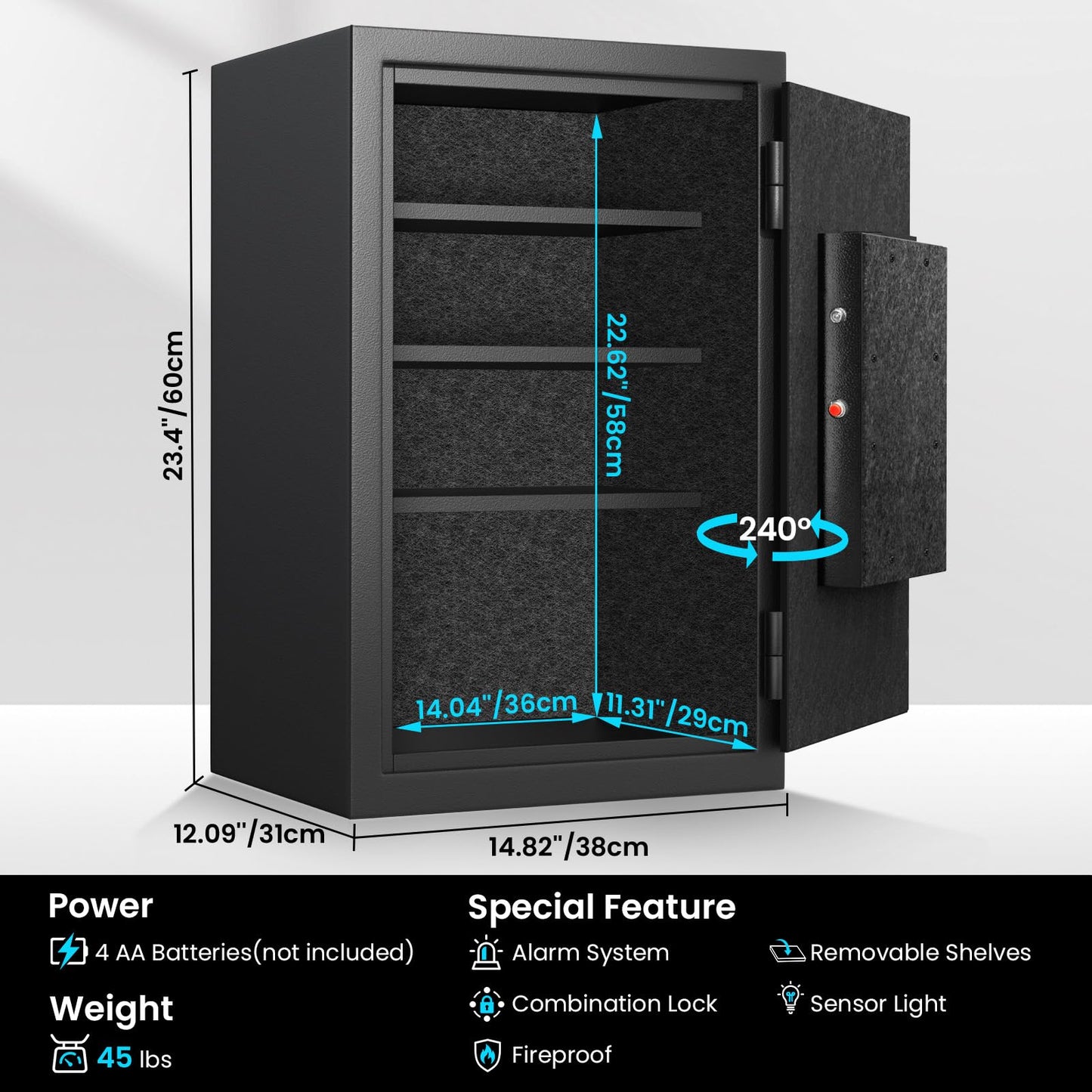 Mitlvge 35Min Real Fireproof Safe Box, 5.0 Cu Ft Home Safes Water and Fireproof with Keys & Pass Code, 3-Removable Shelf and Smart Alert, Fire Proof Safe for Home Use, Fire Resistant Safe 2026 New