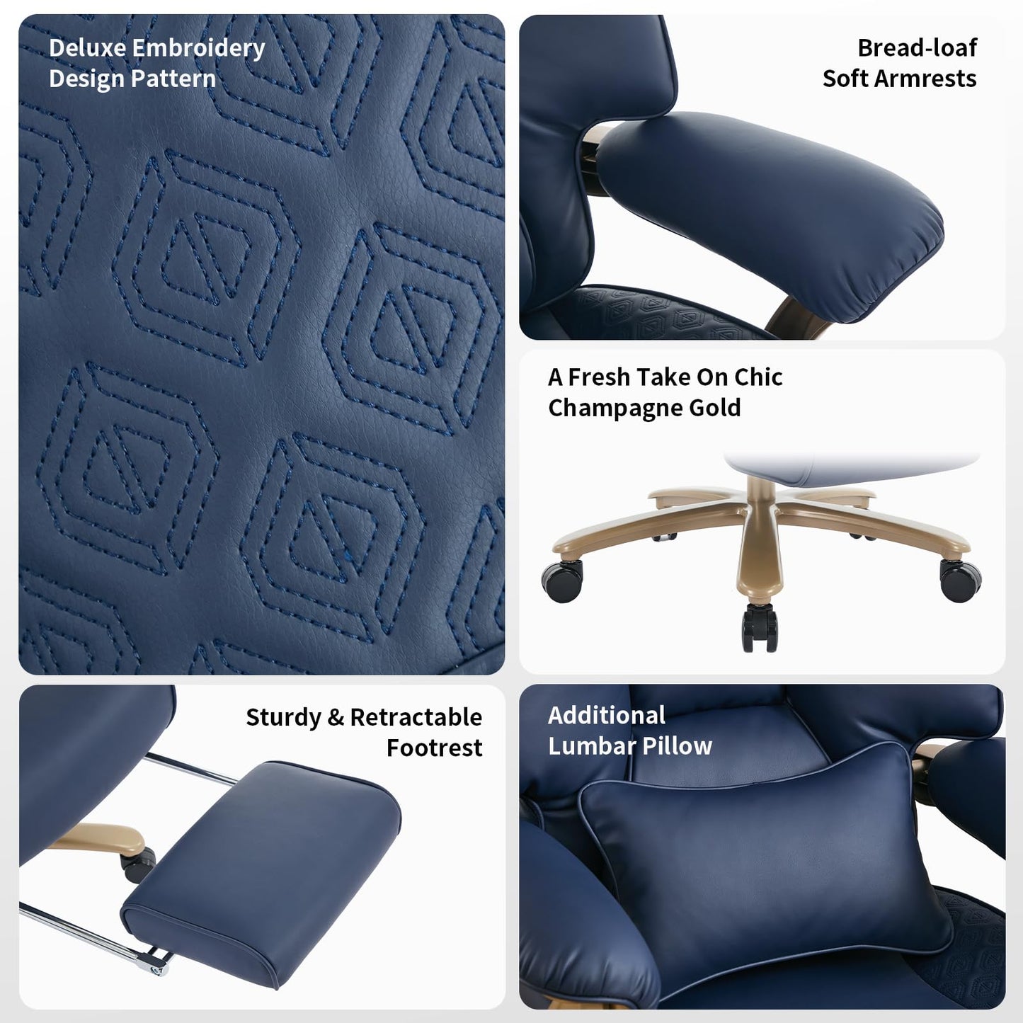 EXCEBET Big and Tall Executive Office Chair with Footrest, 400LBS Capacity Ergonomic High-Back Desk Office Chair with Lumbar Support, Padded Armrests & Thick Cushion, Blue PU Leather Chairs