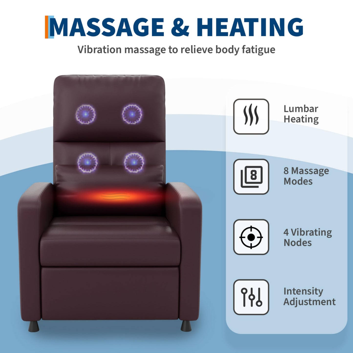 GarveeHome Power Recliner Chair - Heat and Massage, Adjustable Electric Recliner Ergonomic PU Leather Single Sofa, Tall Back, Padded Seat, Home Theater Seating for Living Room