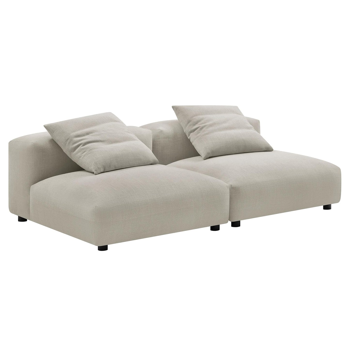Modway Solace Fabric Upholstered 2-Piece Modular Sofa in Linen - Comfy Upholstered Deep Seat Loveseat - Modern 2-Seat Armless Sectional Chairs - Oversized Loveseat Set for Living Room