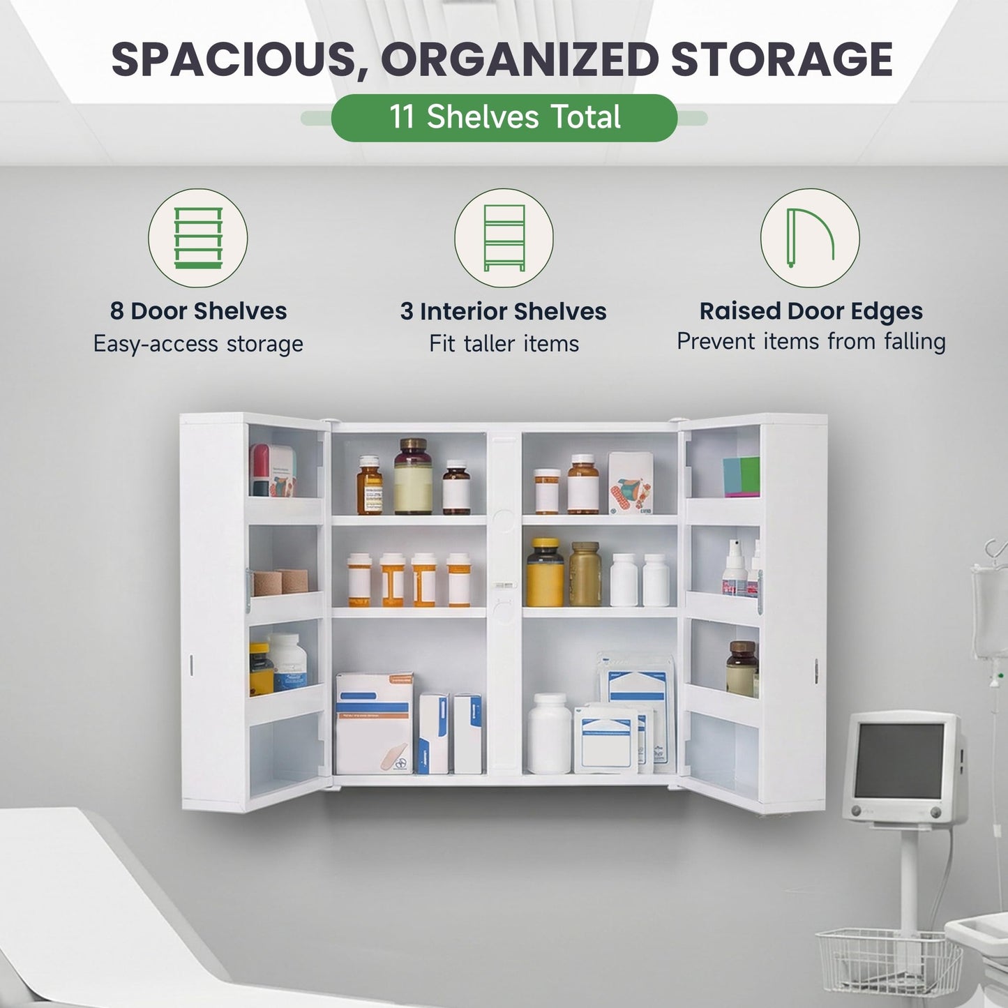 Mount Brook Large Locking Medicine Cabinet Wall Mounted - Metal Medical Cabinet with 11 Shelves - Medicine Cabinet with Lock and Keys for Safe Medication Storage