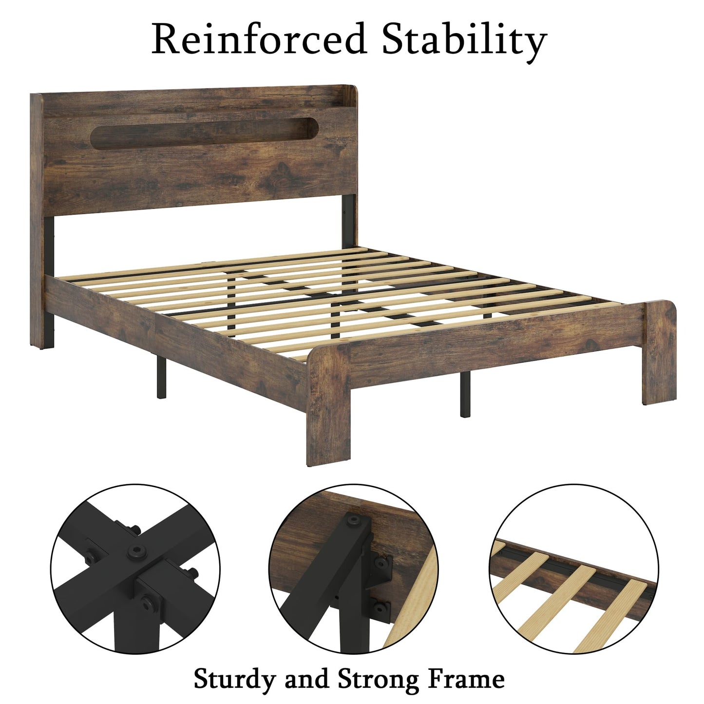 Ball & Cast King Size Bed Frame,Wood Platform Bed Frame King with Storage Headboard, LED Light & USB Port,Noise Free,No Box Spring Needed,Easy Assembly,Dark Brown