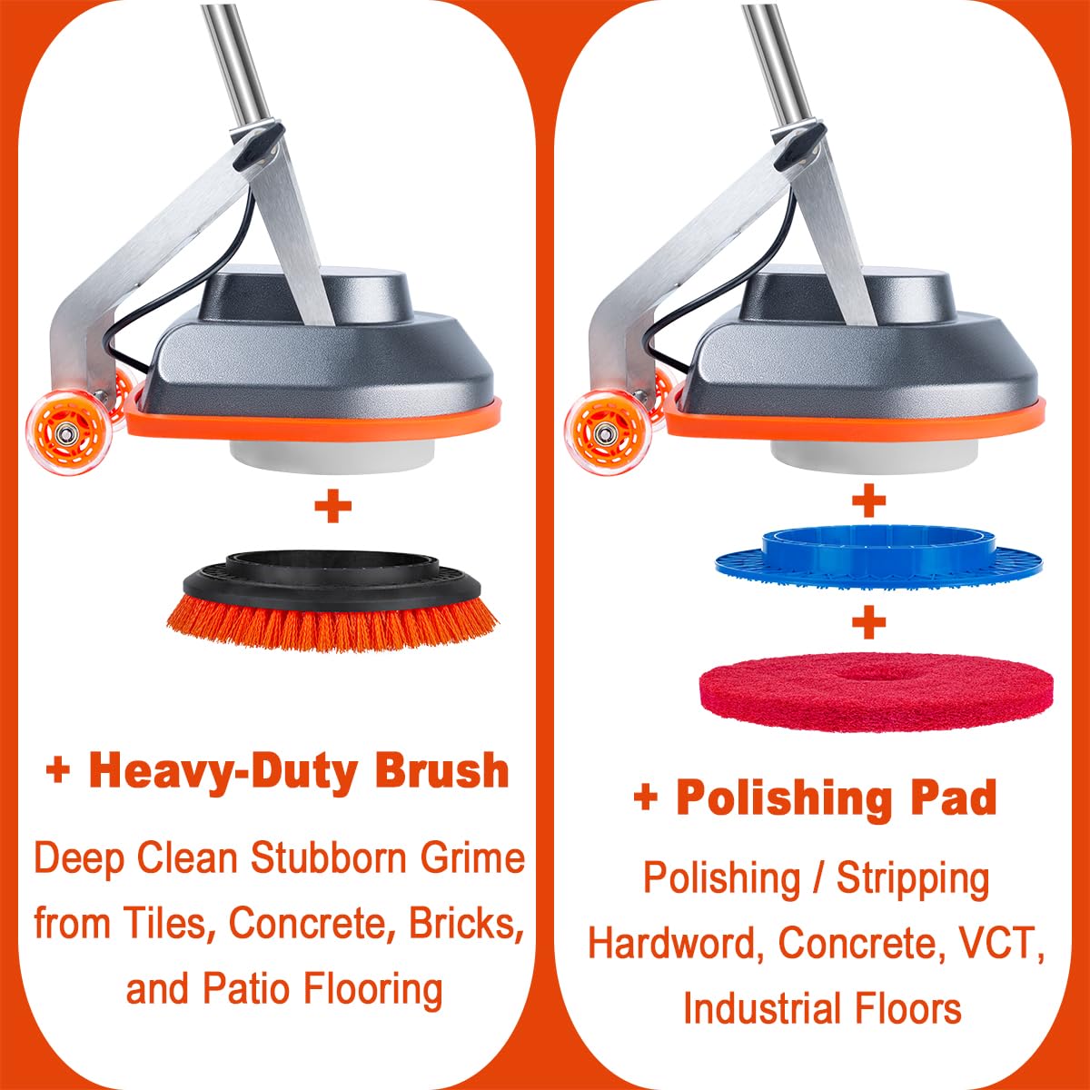 HHQ 15" Floor Buffer Machine, Commercial Floor Scrubber Machine with Brushes and Pads, Heavy Duty Floor Cleaner and Polisher- Deep Clean and Polish Your Floors with Ease