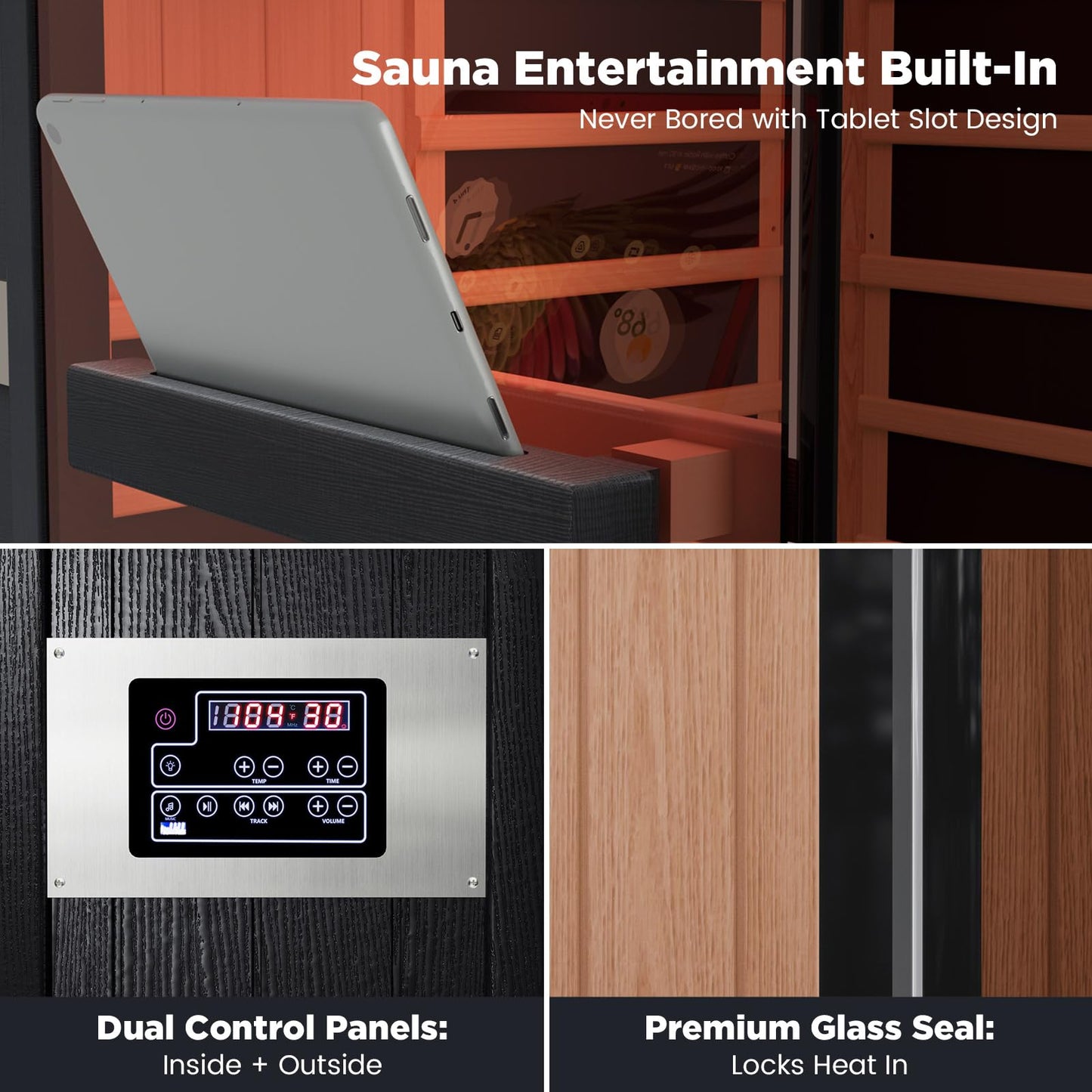 OnxyEdge 2-Person Full Spectrum Infrared Sauna, 1990W - 120V, 12 * 12" Red Light Therapy & 2 Built-in Speakers, Hemlock Wood Indoor Dry Traditional Sauna with Dual LED Controls for Home & Gym