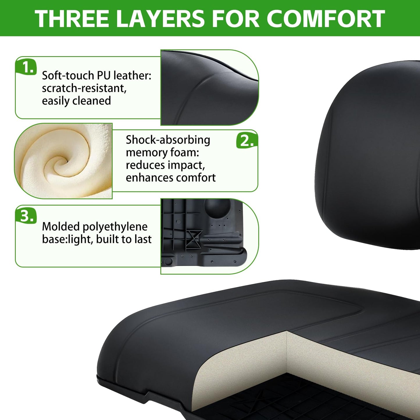 Shu-Ran Golf Cart Front Seat Bottom and Back Rest Cushion Assembly Kit Replacement for Yamaha G29/Drive 2007-2016,Black