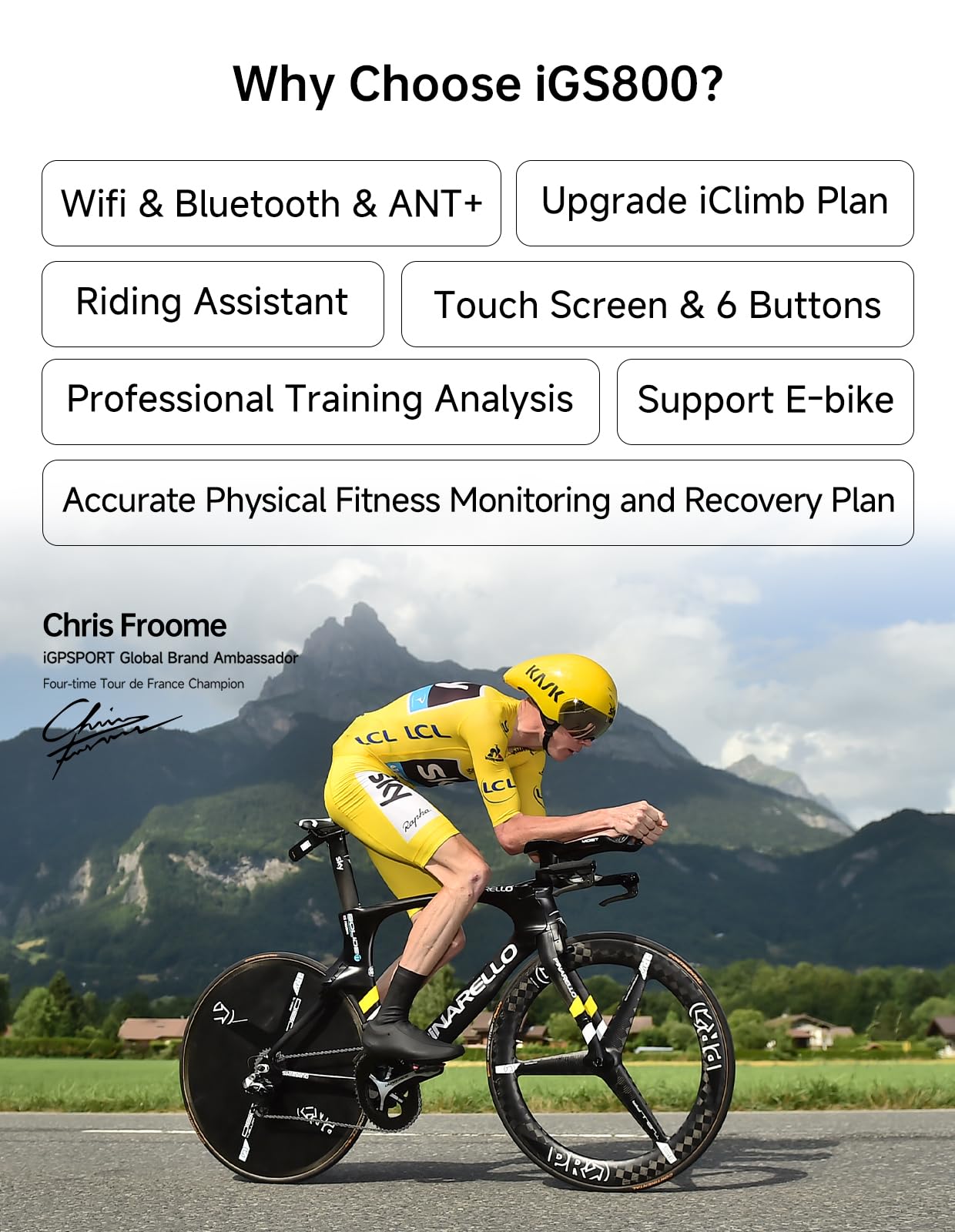 iGPSPORT iGS800 Bike Computer Touchscreen, 3.5'' Offline MAP Navigation WiFi Bluetooth ANT+ Smart 32GB GPS Cycling Computer Waterproof