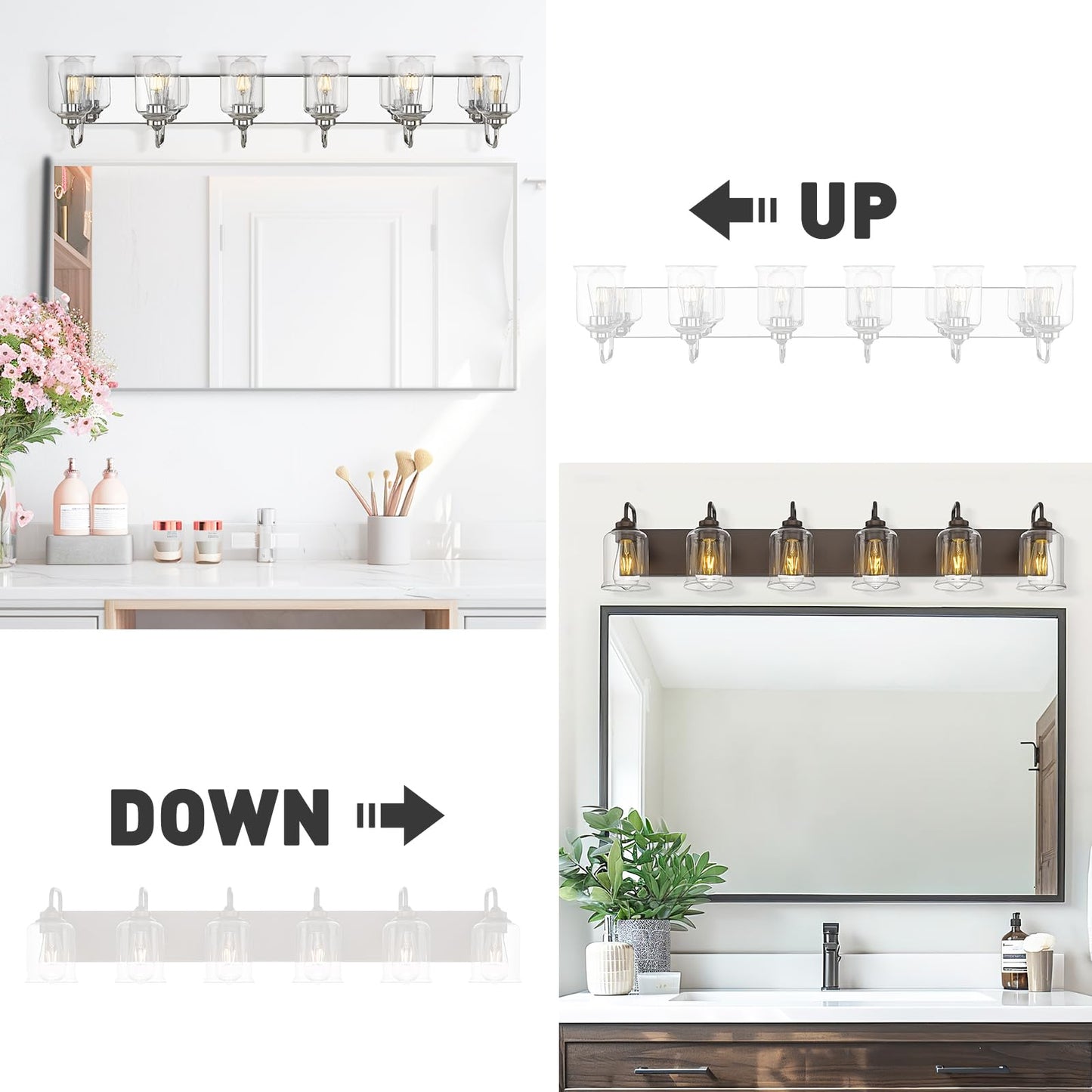zeyu 6-Light Bathroom Vanity Lights, Oil Rubbed Bronze, Clear Glass Shade, Model ZSL72B-6W ORB, 44 Inch Farmhouse Style