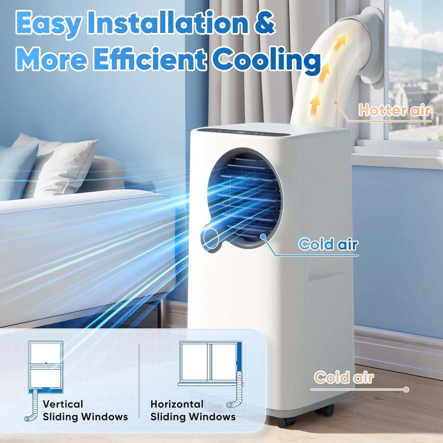 KINDOJIA Portable Air Conditioners 16,000 BTU, 6-in-1 Smart AC with WiFi App Control, Ultra-Quiet Sleep Mode, Child Lock & 24H Timer, Ideal for Large Rooms up to 700 Sq. Ft, Bedroom Home Office