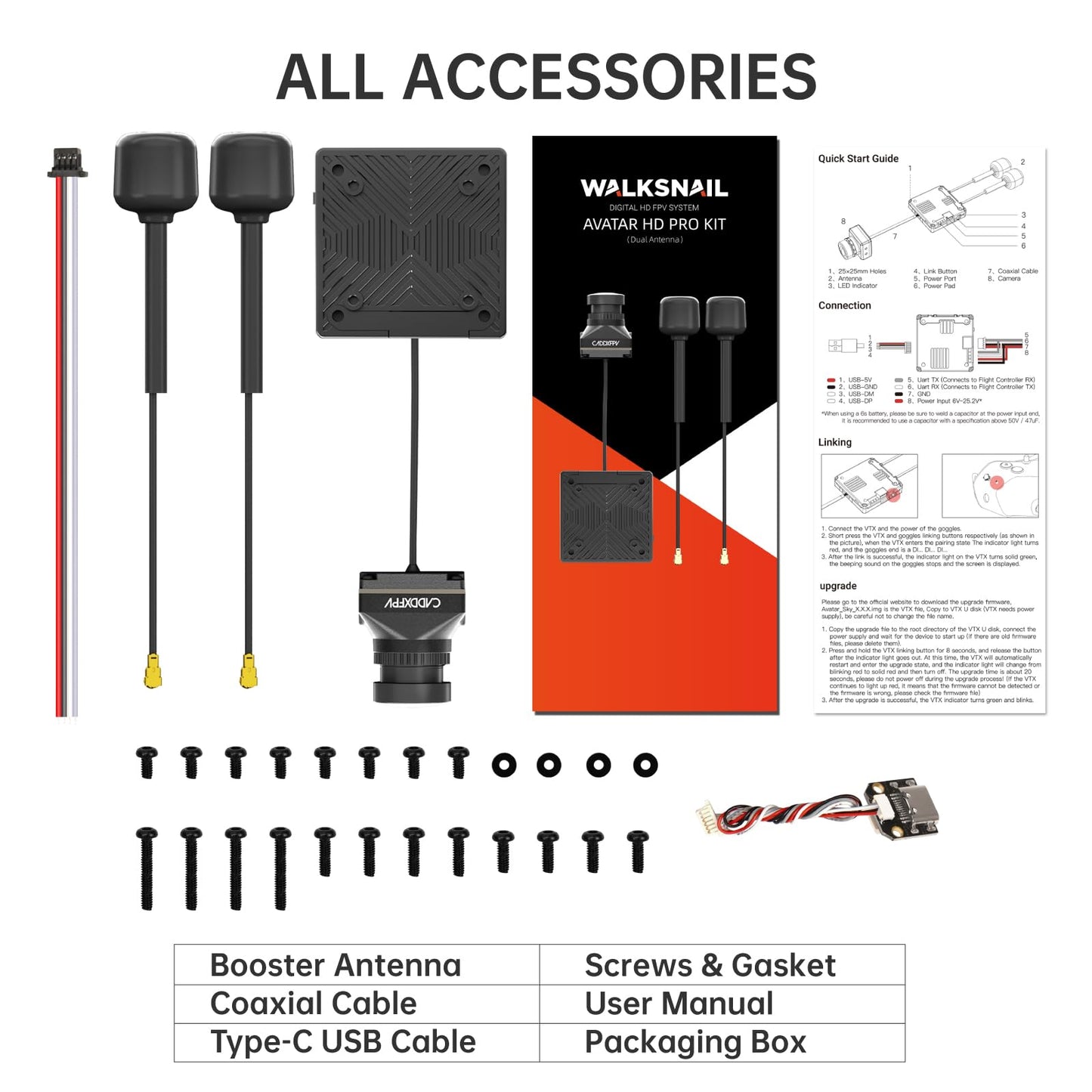 CADDXFPV Walksnail Avatar Pro Kit – Air Unit Pro for FPV Drone with Excellent Night Vision, Gyroflow Support, Digital Transmission System,Dual Antennas, 22ms Low Latency, 4km Max Range, 160° FOV, 1080P/60fps H.265 Video Recording, 1/1.8-inch Starvis II
