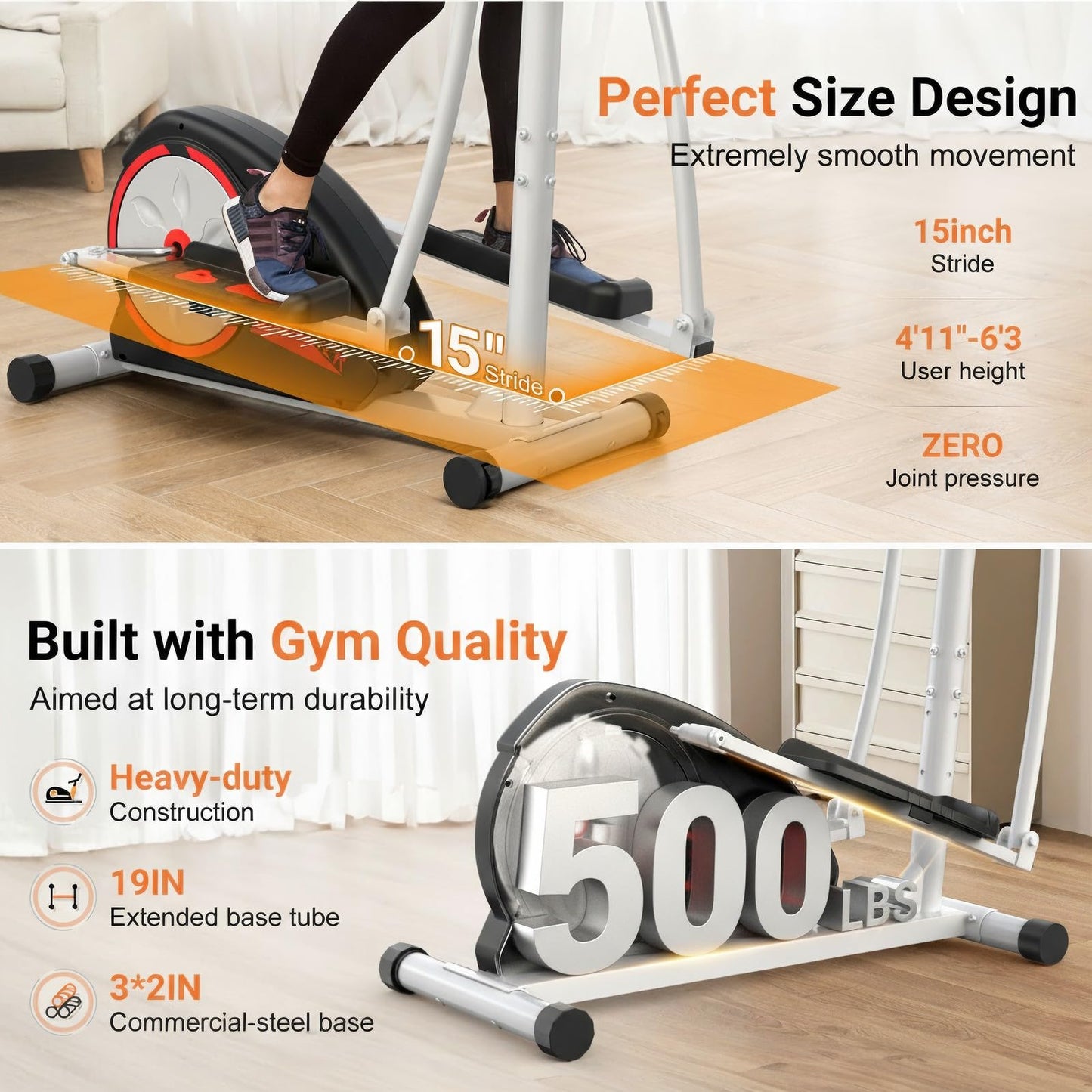 ANCHEER Elliptical Exercise Machine, Elliptical Trainer for Home Gym, Exercise Equipment 500Lbs Max Weight, Ultra-Silent Elliptical Machine, with Pulse Rate Grips, LCD & Smooth Resistance Levels