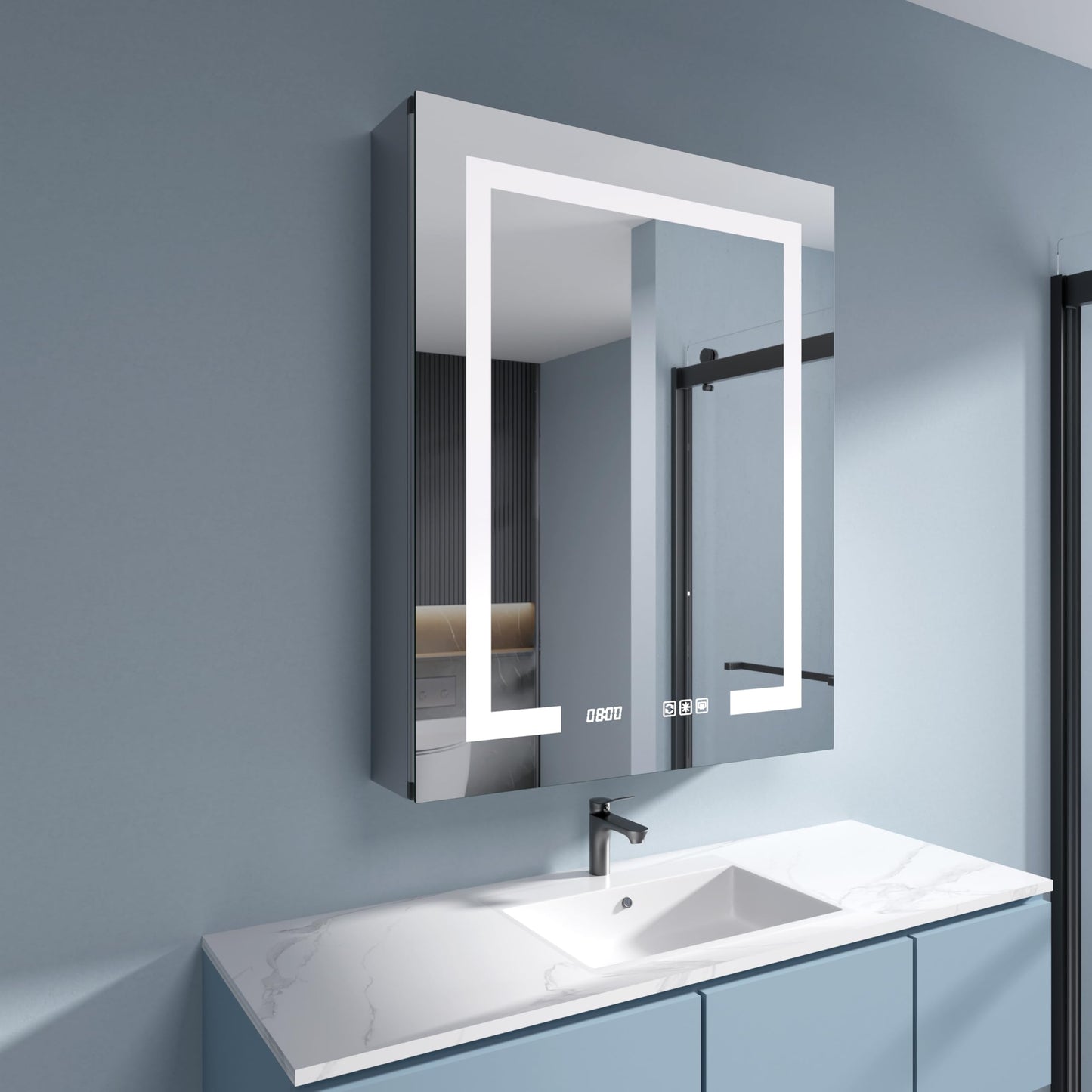 SGTLCNG LED Medicine Cabinet Mirror, 24x30 Inch Bathroom Storage, Recessed/Wall Mount, Plug-in/Hardwired, 3 Color Dimmable Light, Anti-Fog, Time Temp Display, Right Hinge