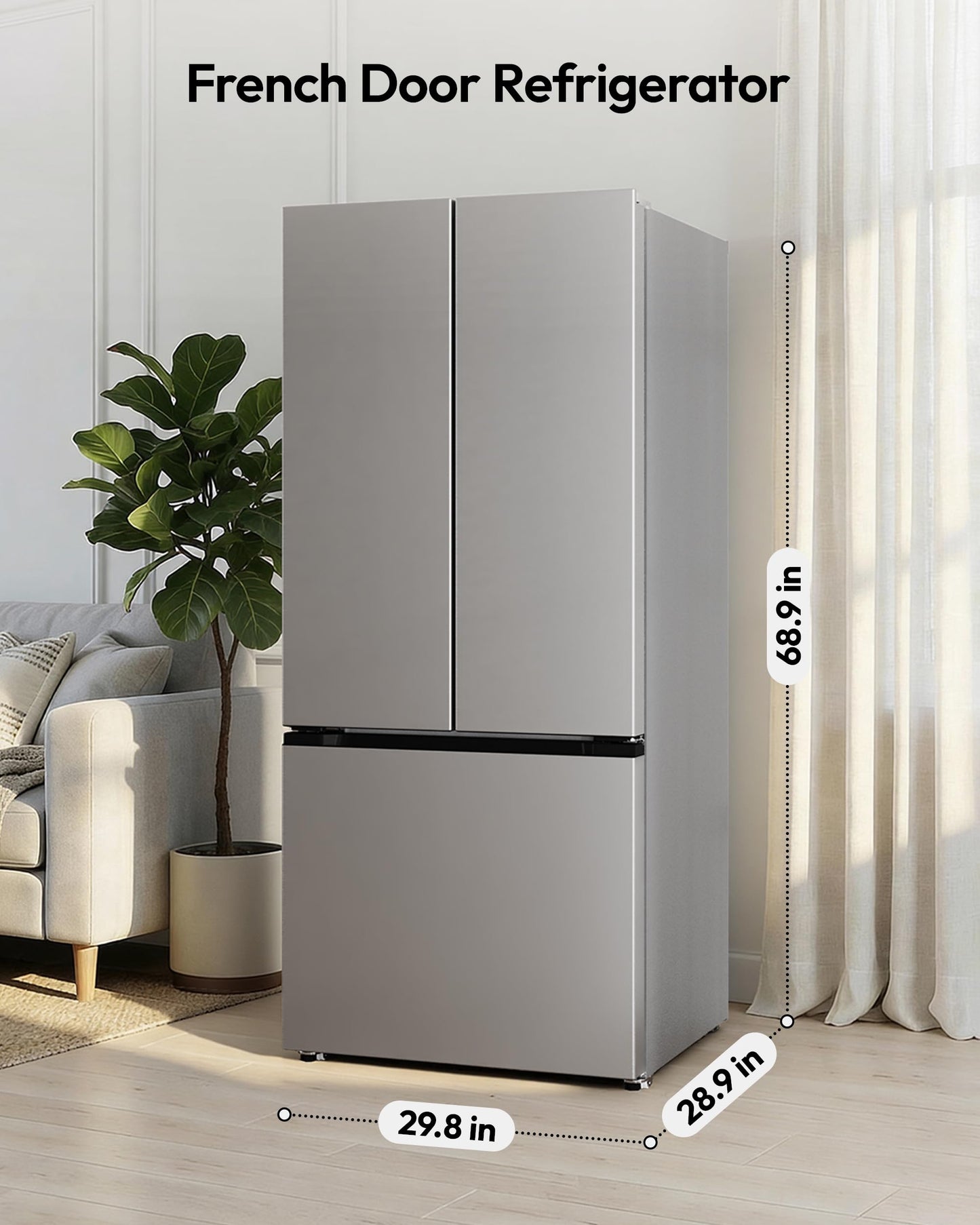 ICEVIVAL 18 Cu.Ft. French Door Refrigerator with Ice Maker, Refrigerator with Freezer Drawer, Frost-Free, UL Certified, French Door Fridge with 3 Smart Cooling Modes